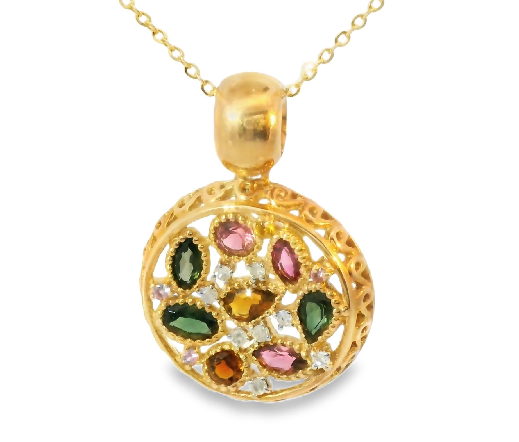 Rare Estate 18K Pink Rose Gold Tourmaline Diamond Citrine Designer Pendant Slide - GGEMSonline