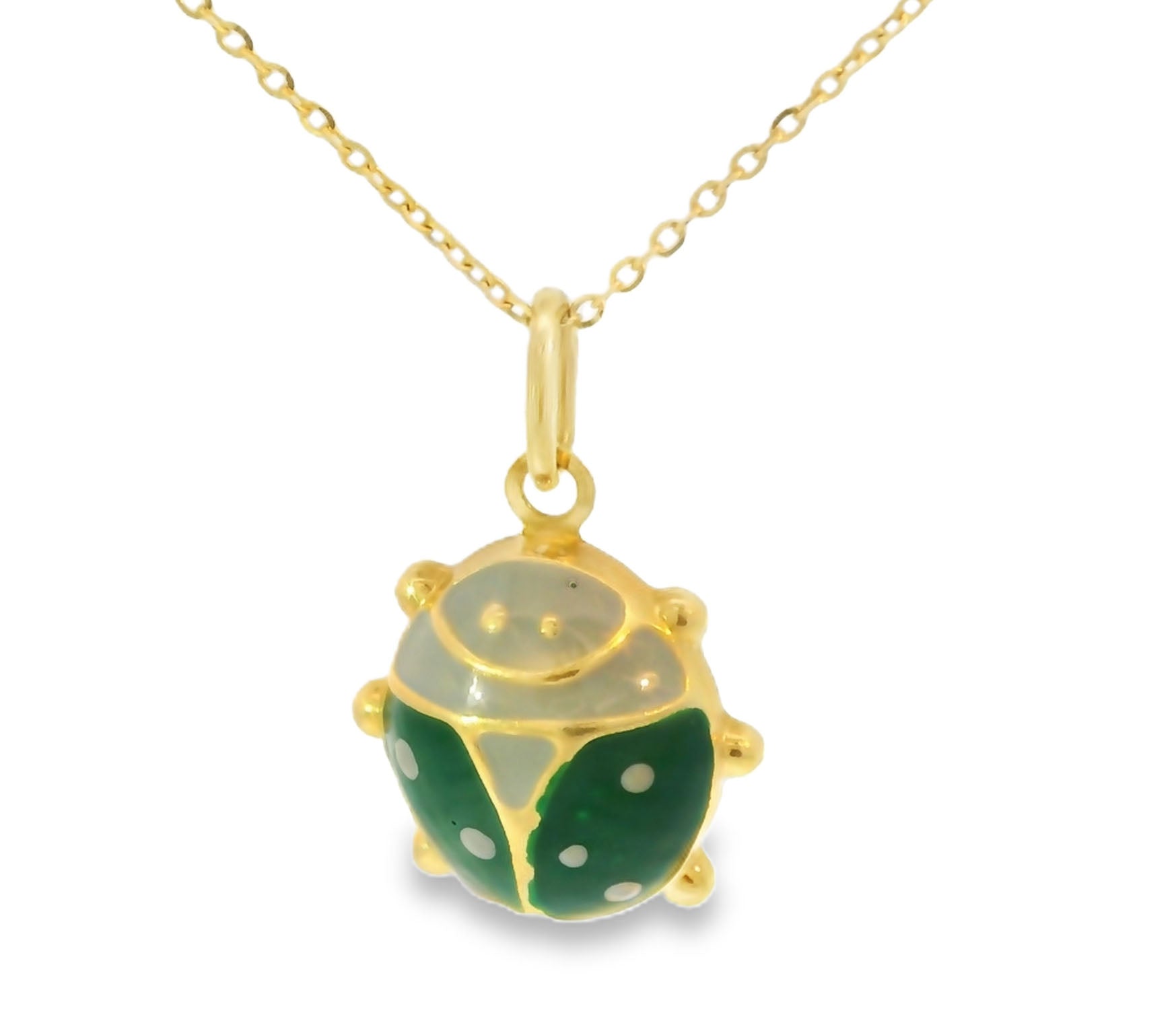 Beautiful Estate 18K Yellow Gold Enamel Ladybug Pendant Necklace Slide - GGEMSonline