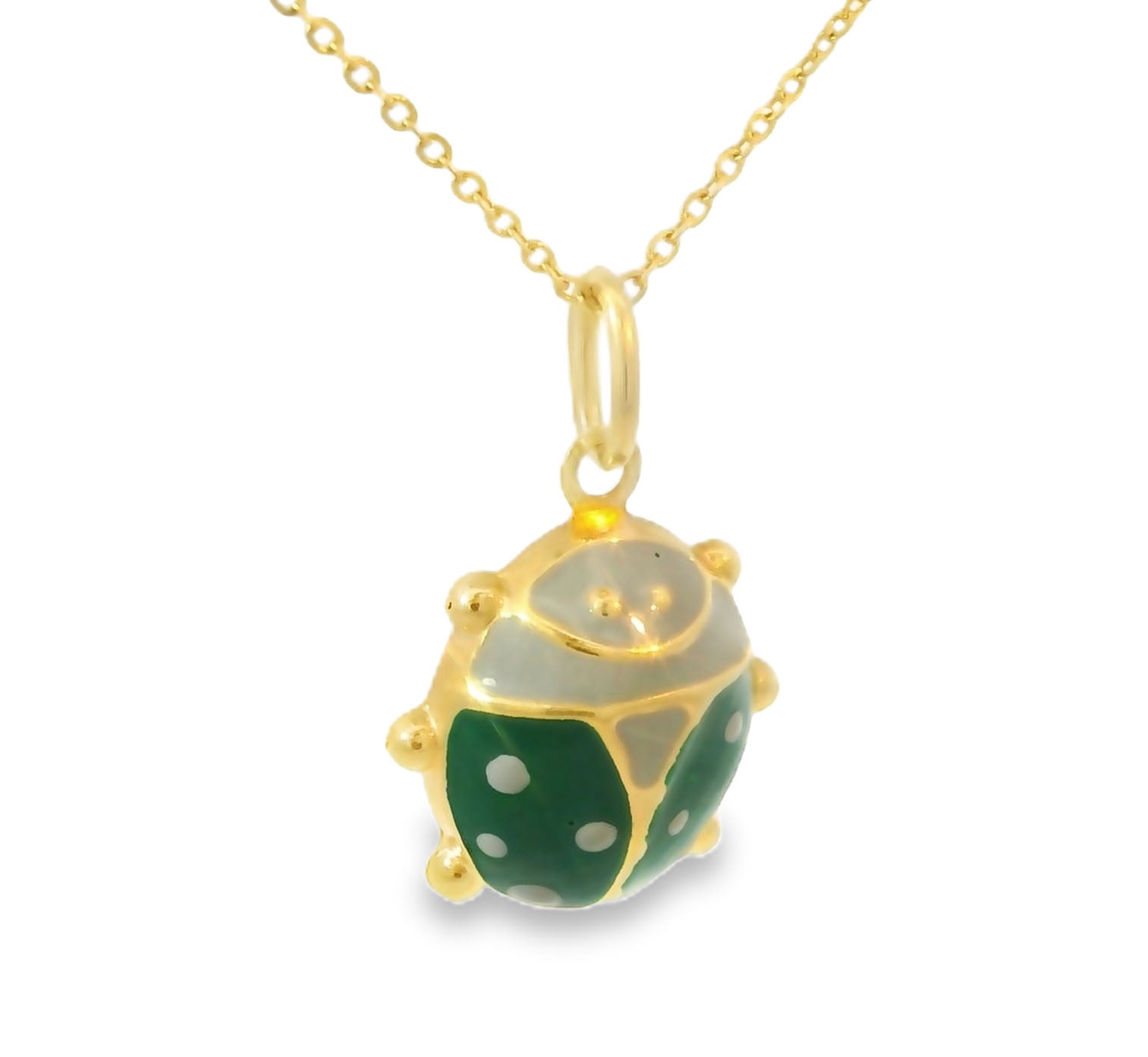 Beautiful Estate 18K Yellow Gold Enamel Ladybug Pendant Necklace Slide - GGEMSonline