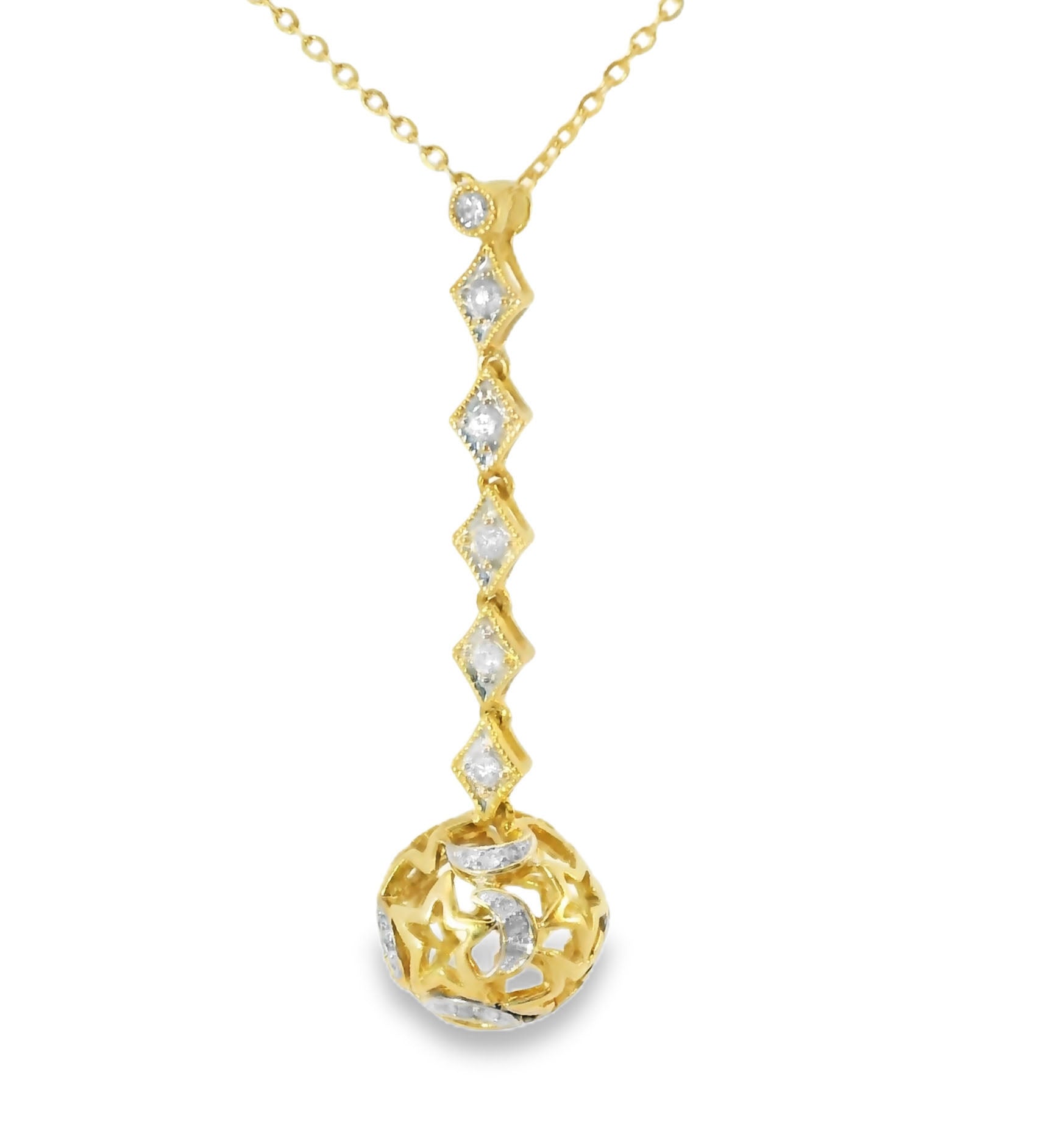 Beautiful 14K Yellow Gold Diamond Moon Stars Ball Sphere Pendant Necklace Slide - GGEMSonline
