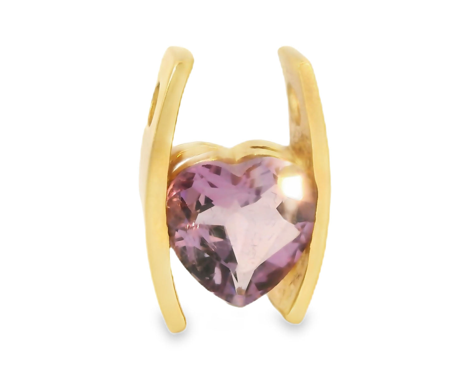Stunning Estate 14K Yellow Gold Amethyst Heart Pendant Slide - GGEMSonline