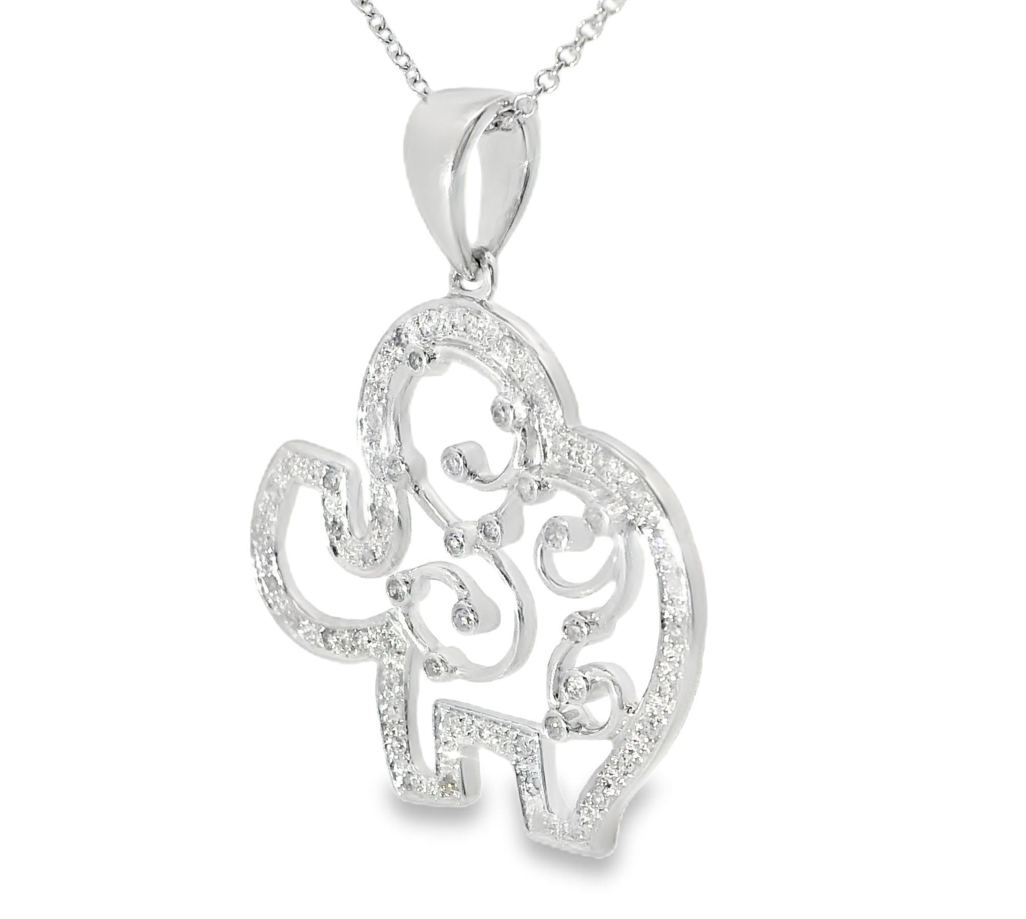 Gorgeous Estate 14K White Gold Diamond Elephant Pendant Necklace Slide - GGEMSonline
