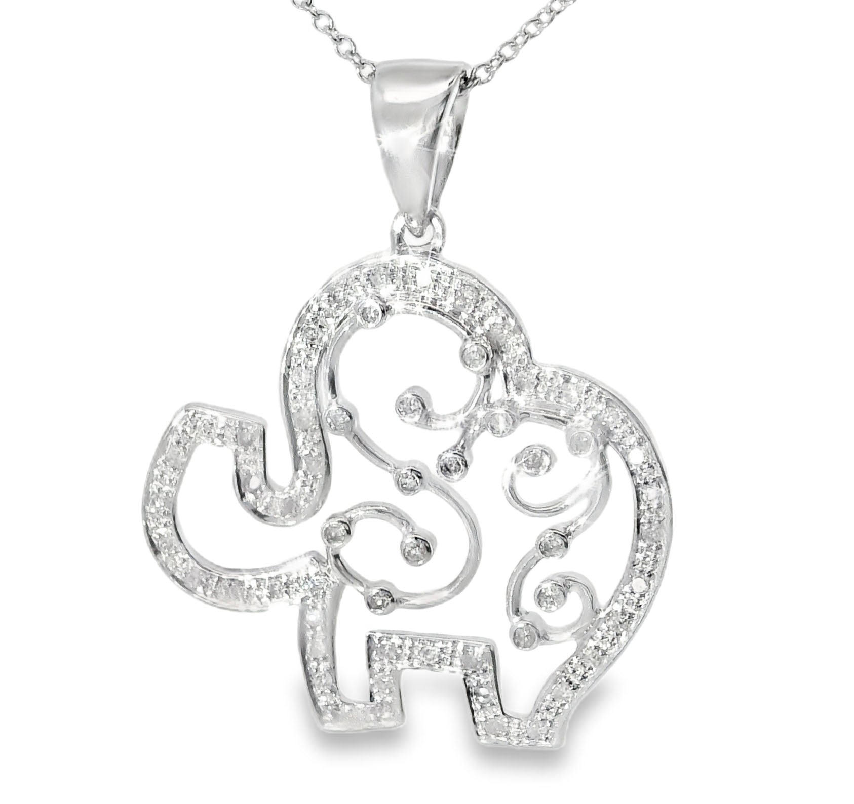 Gorgeous Estate 14K White Gold Diamond Elephant Pendant Necklace Slide - GGEMSonline