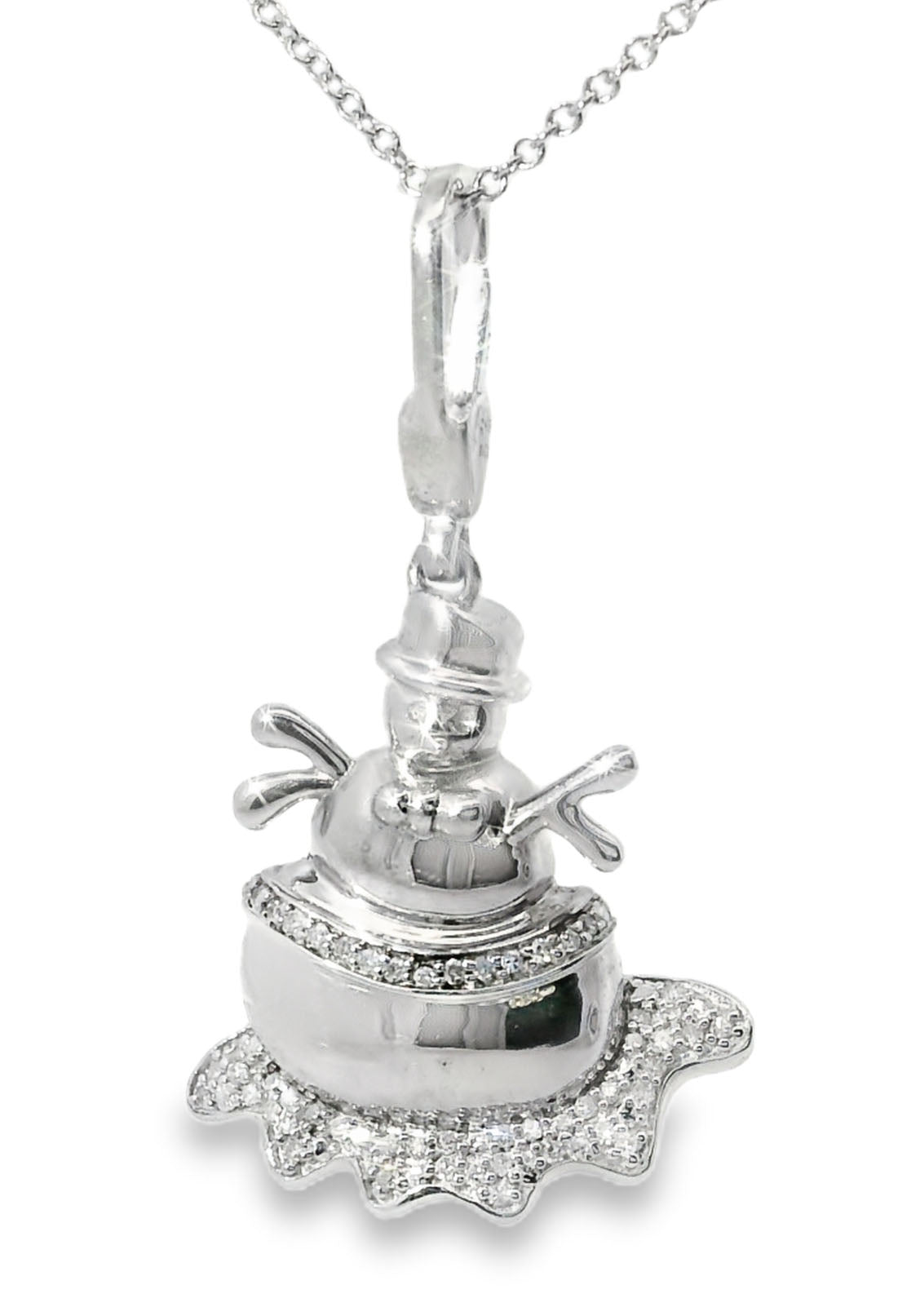 Whimsical Estate .925 Sterling Silver Diamond Snowman Charm Pendant - GGEMSonline