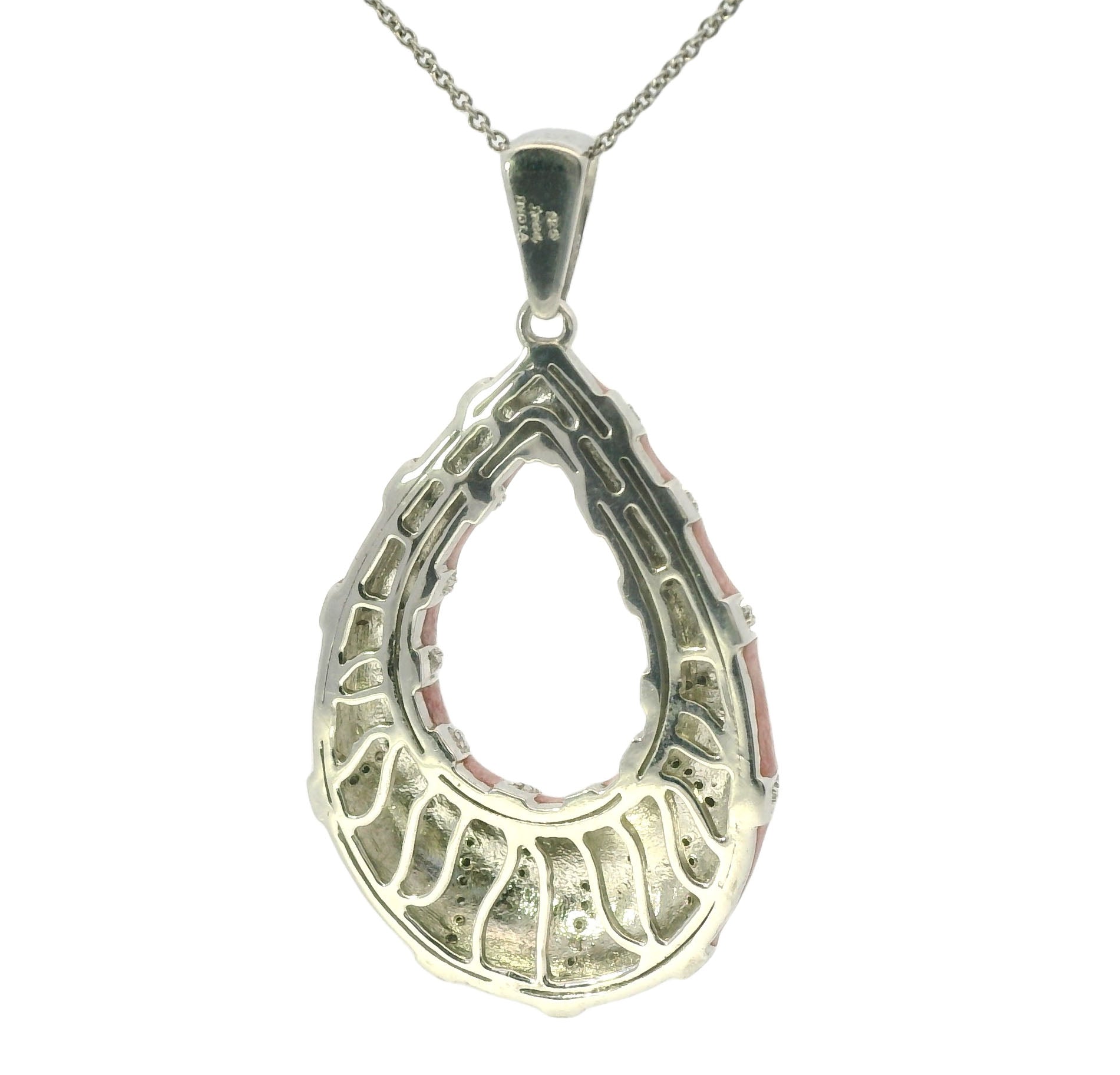 Wonderful Estate .925 Sterling Silver Pink Enamel Diamond Necklace - GGEMSonline