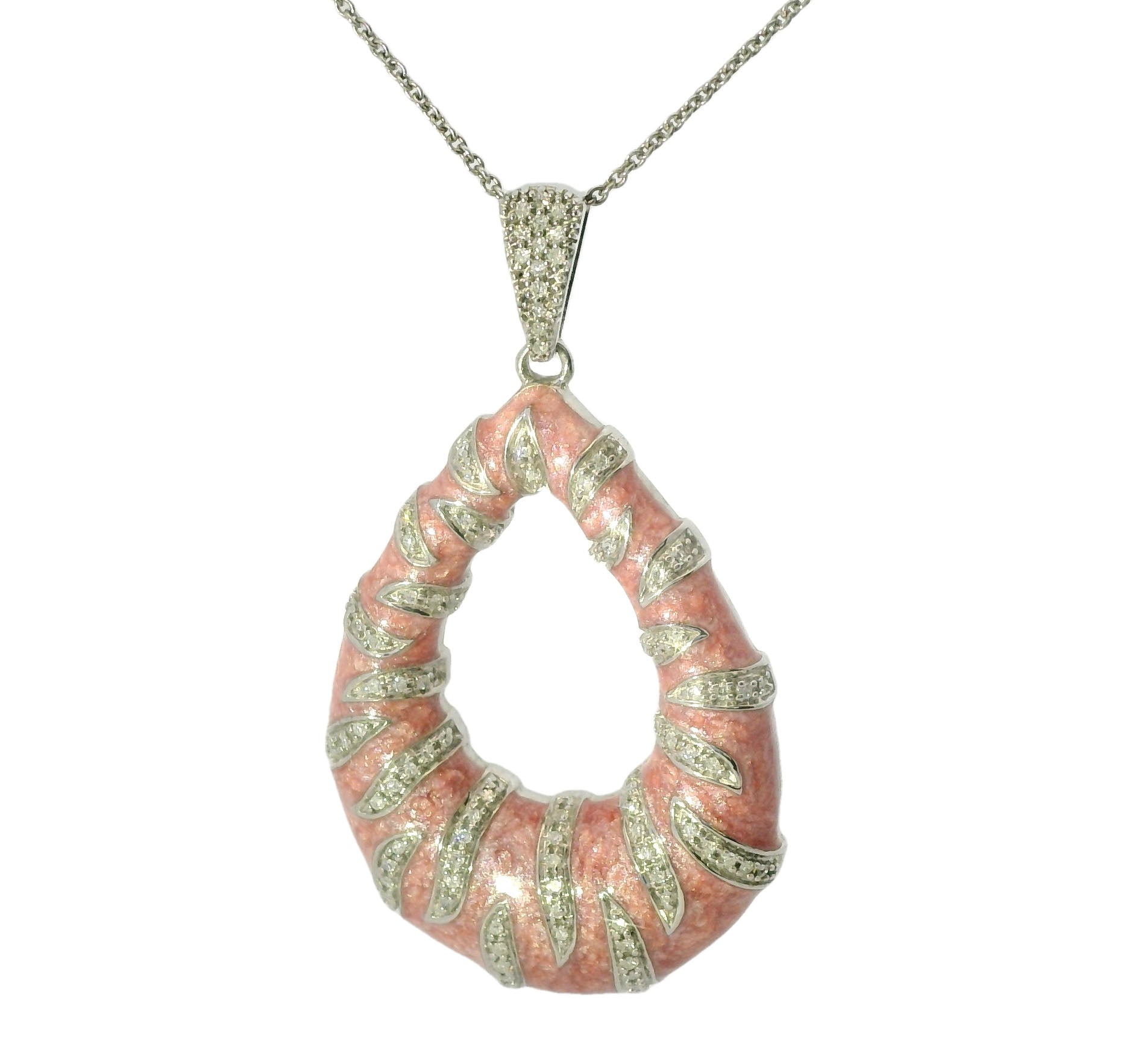 Wonderful Estate .925 Sterling Silver Pink Enamel Diamond Necklace - GGEMSonline