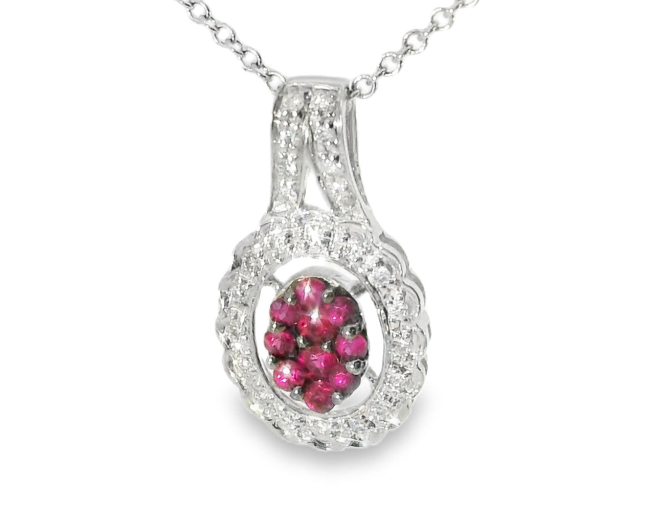 Beautiful Estate 14K White Gold Ruby Rubies Diamond Filigree Pendant - GGEMSonline