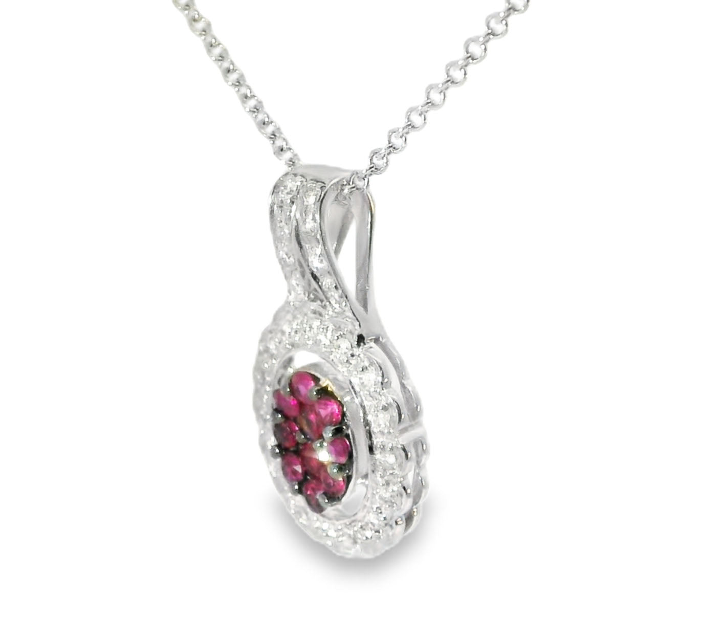 Beautiful Estate 14K White Gold Ruby Rubies Diamond Filigree Pendant - GGEMSonline