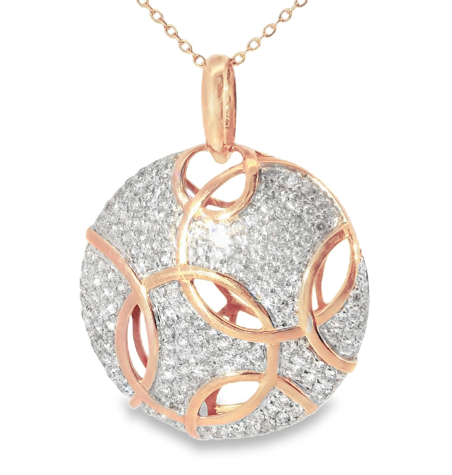 Gorgeous Handmade 14K Pink Rose Gold Paved Diamond Pendant Necklace Slide - GGEMSonline