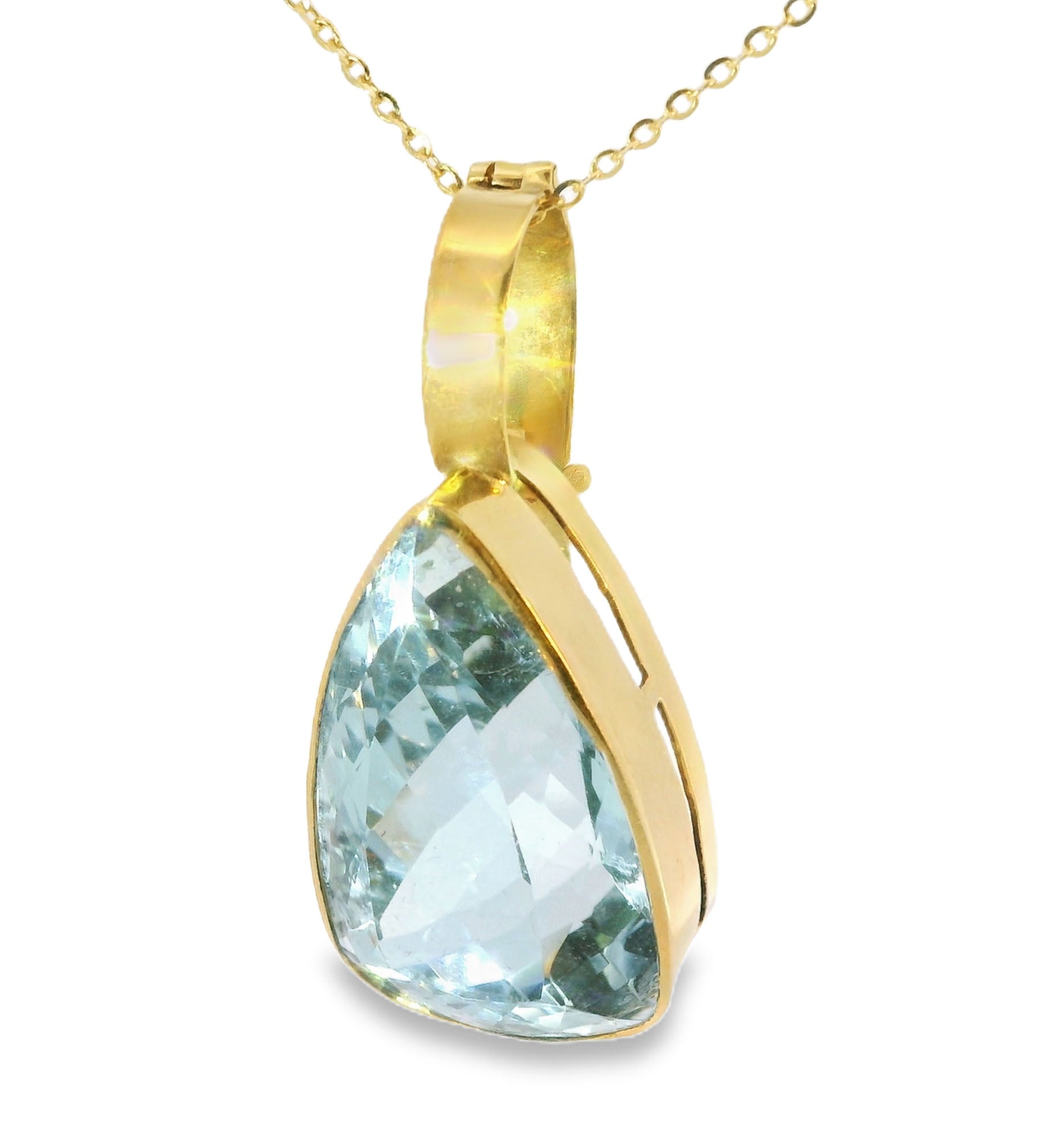 Magnificent Enhancer 14K Gold 30 Carat Huge Blue Topaz Art Deco Pendant Slide - GGEMSonline