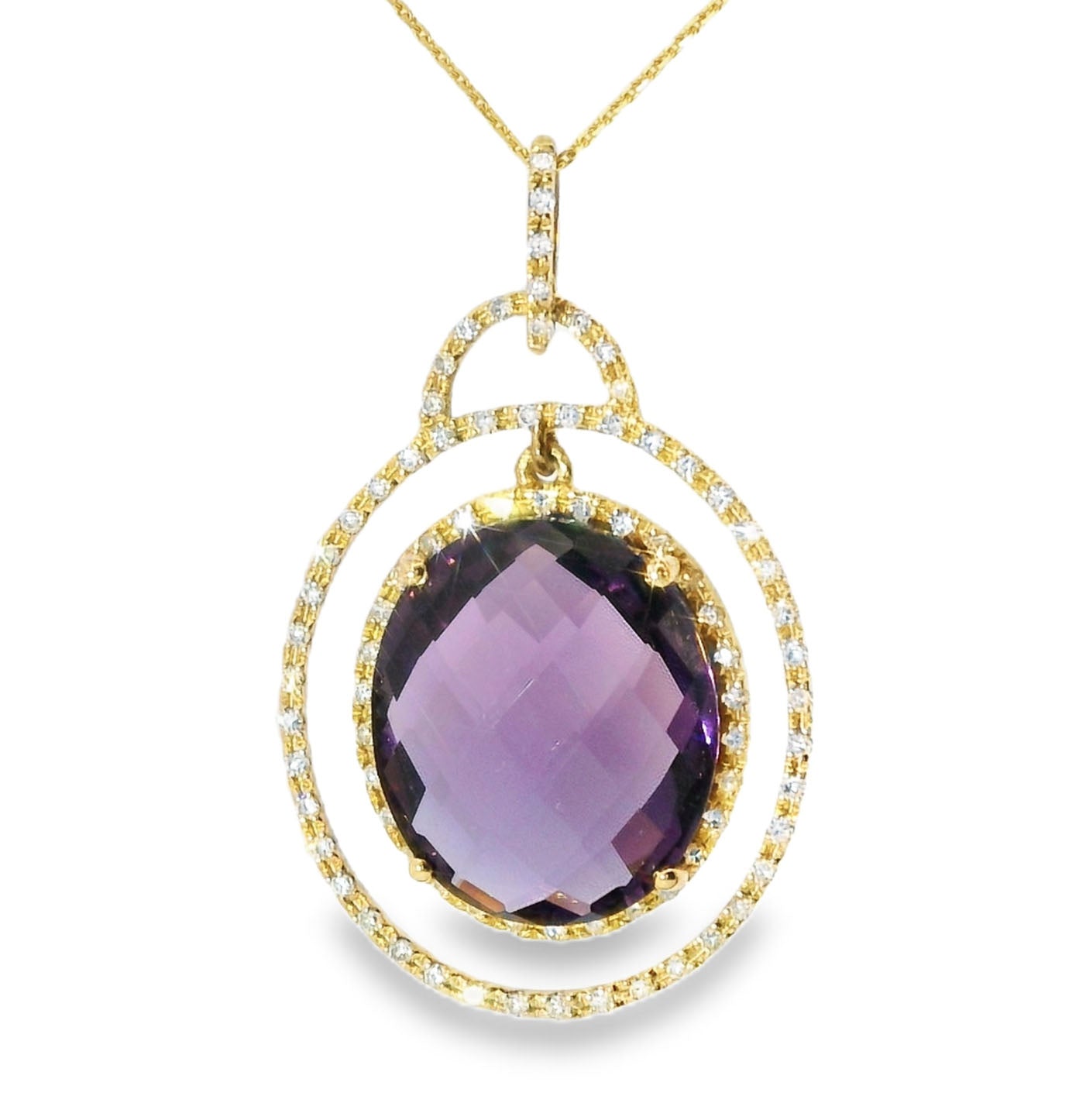 Gorgeous Estate 14K Yellow Gold Amethyst Diamond Drop Necklace - GGEMSonline