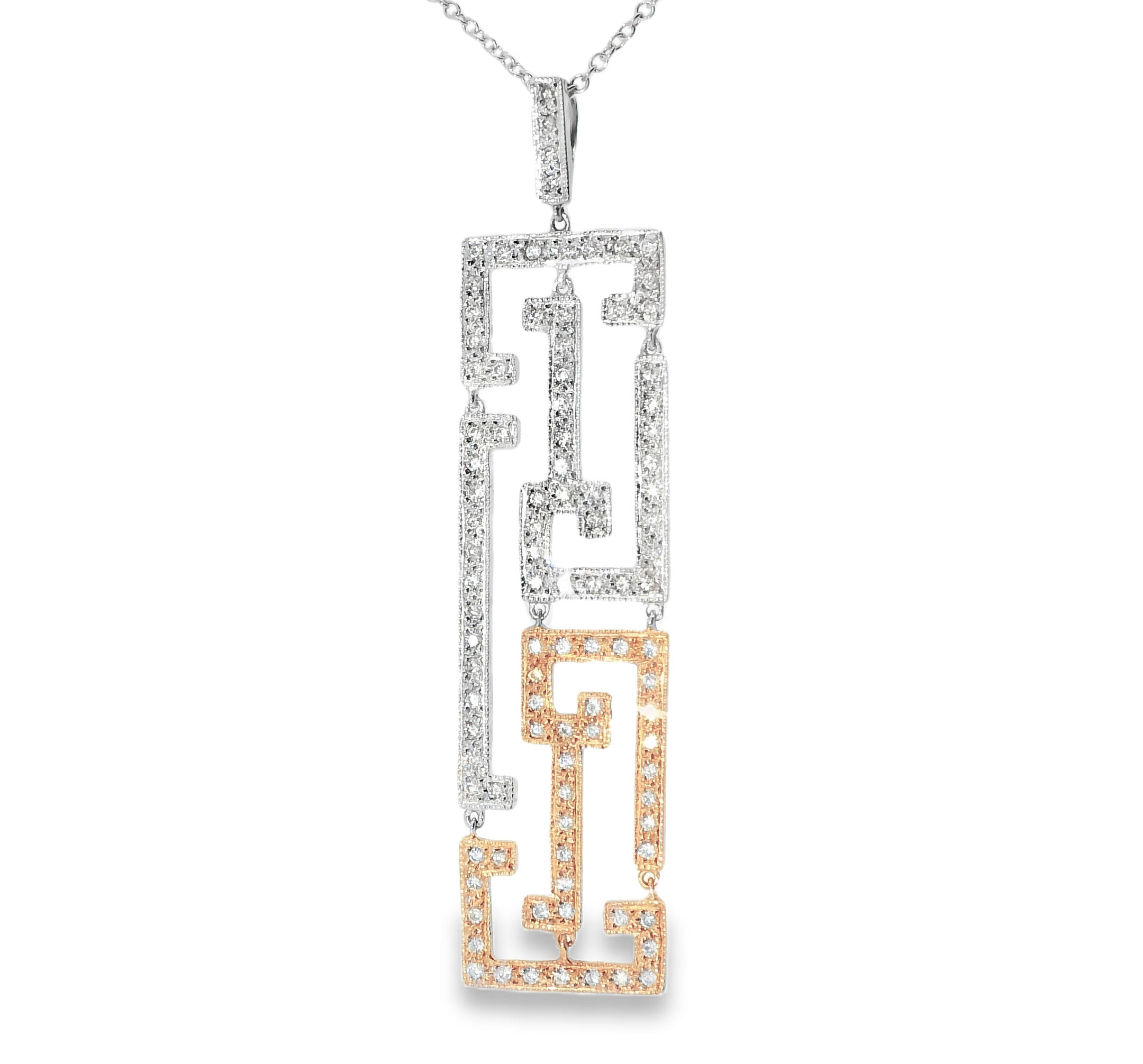 Fabulous Estate 14K 2-Tone White Rose Gold Diamonds Oriental Station Necklace - GGEMSonline