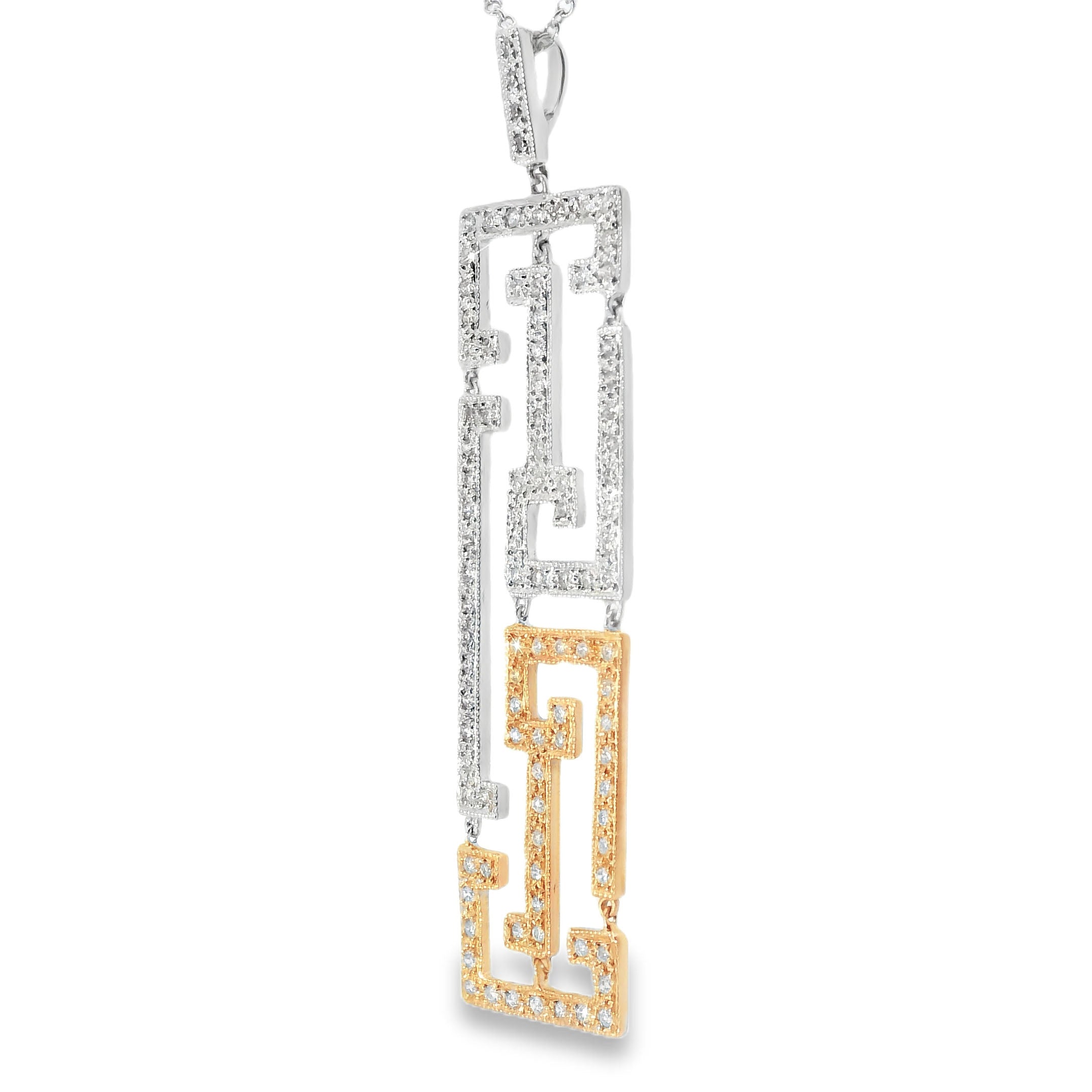 Fabulous Estate 14K 2-Tone White Rose Gold Diamonds Oriental Station Necklace - GGEMSonline