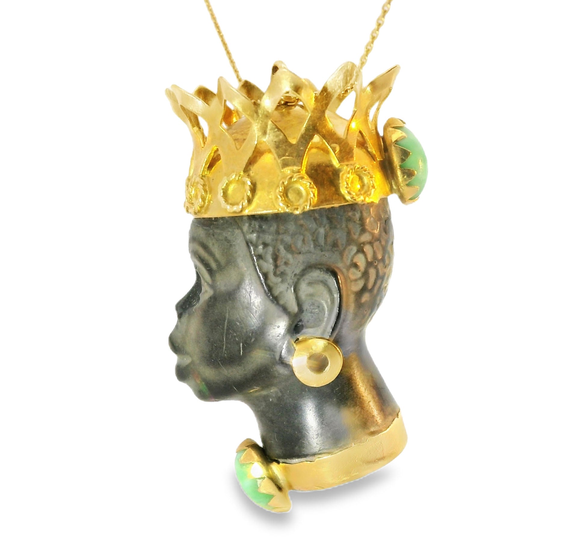 Rare Beautiful Corletto 18K Gold Turquoise Blackamoor Pendant Necklace - GGEMSonline