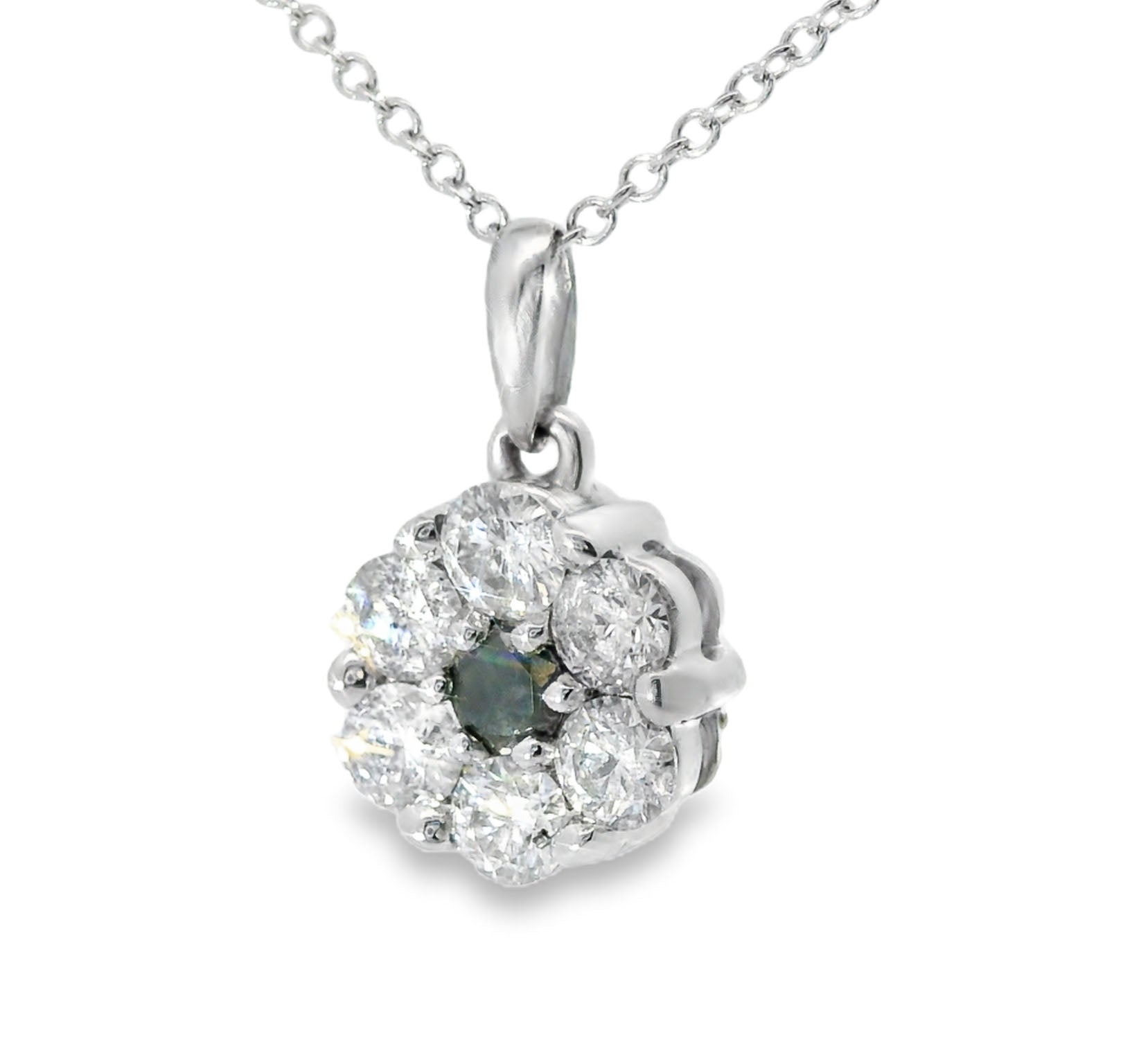 Gorgeous 14K White Gold Black White Diamond Floral Flower Pendant Necklace - GGEMSonline