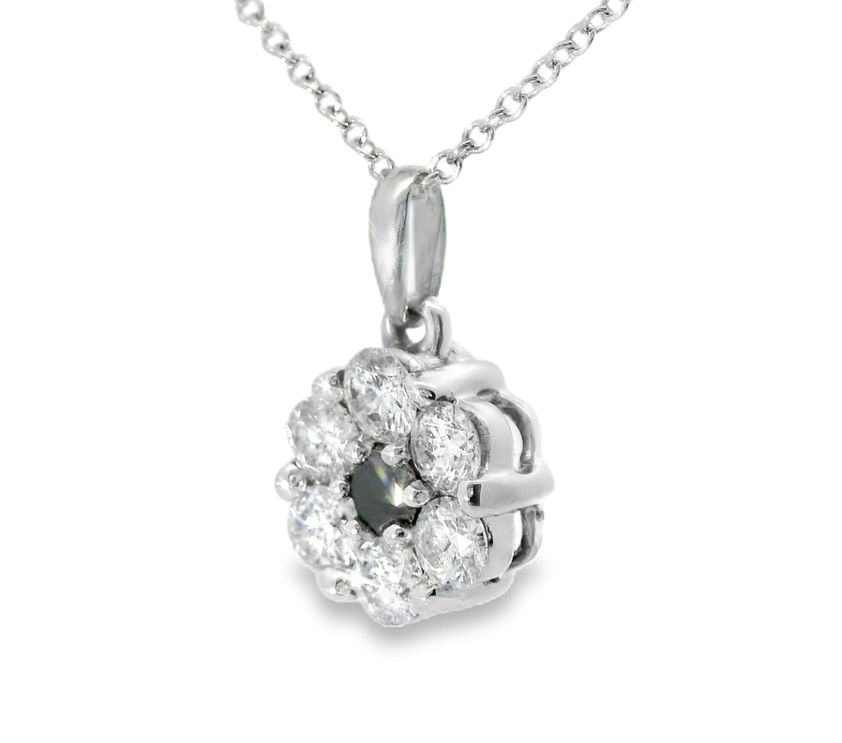 Gorgeous 14K White Gold Black White Diamond Floral Flower Pendant Necklace - GGEMSonline