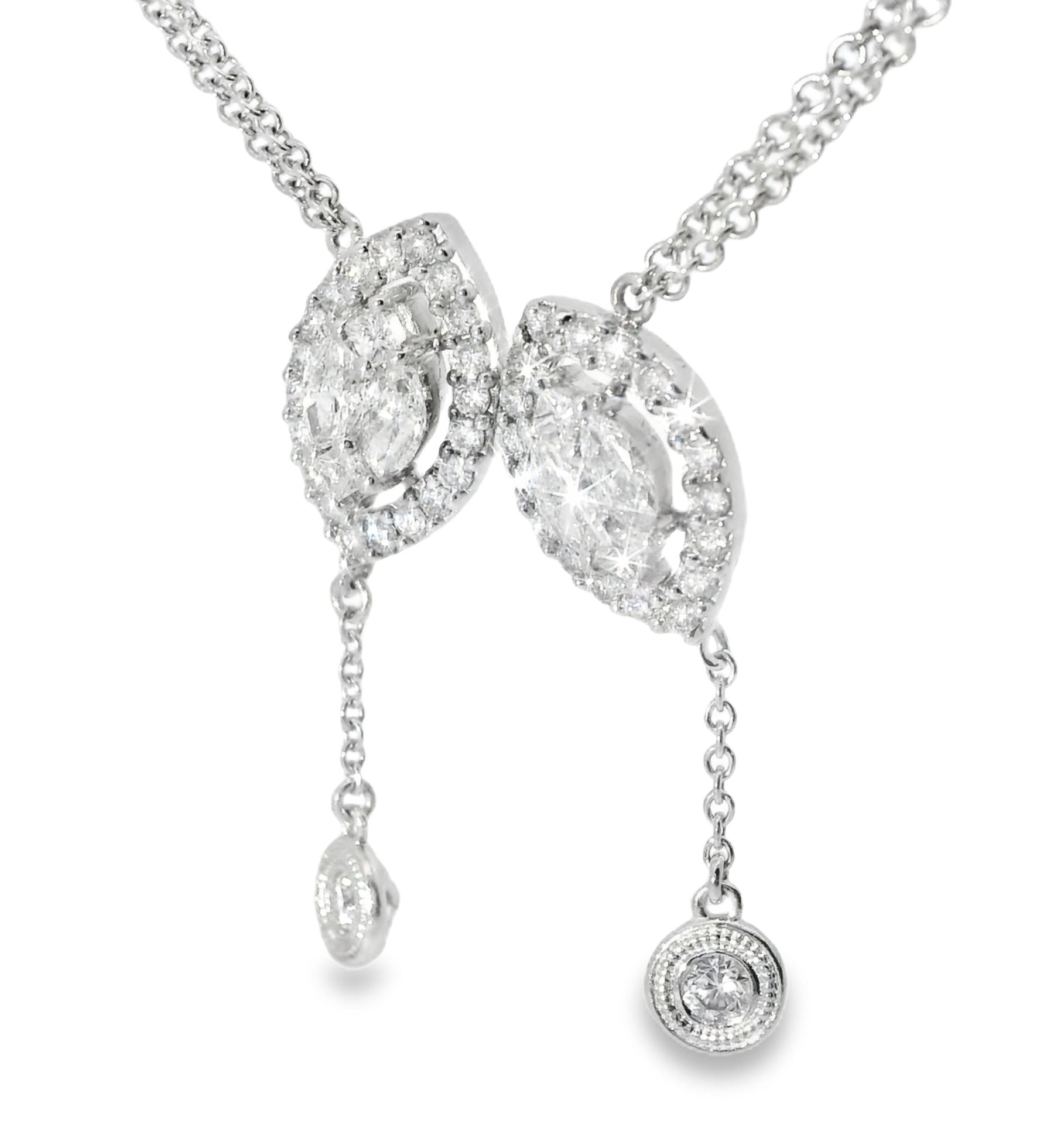 14K White Gold Diamond Lariat Cluster Station Designer Pendant Slide Necklace - GGEMSonline