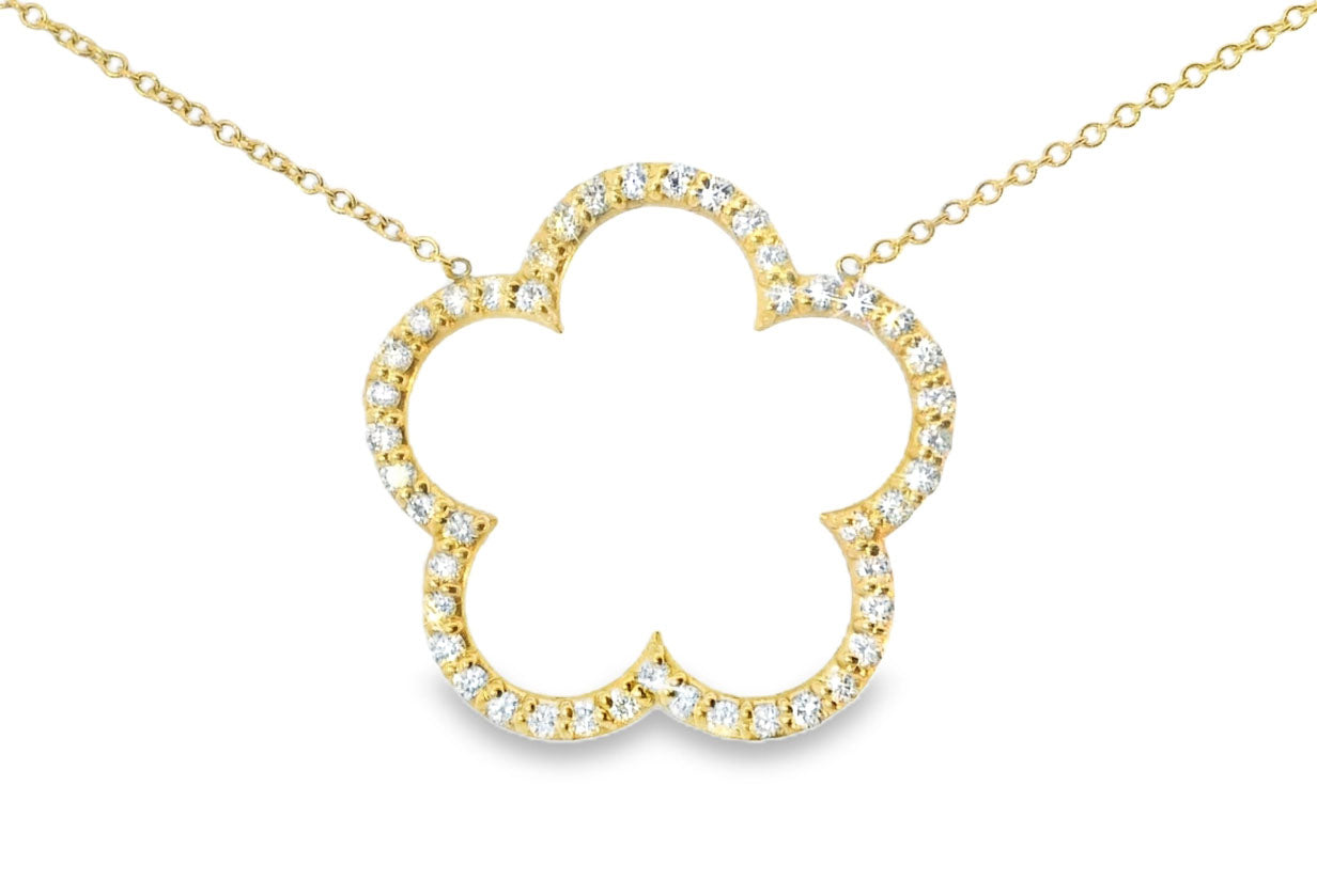 Gorgeous 14K Yellow Gold Diamond Floral 5 Leaf Clover Designer Pendant Necklace - GGEMSonline