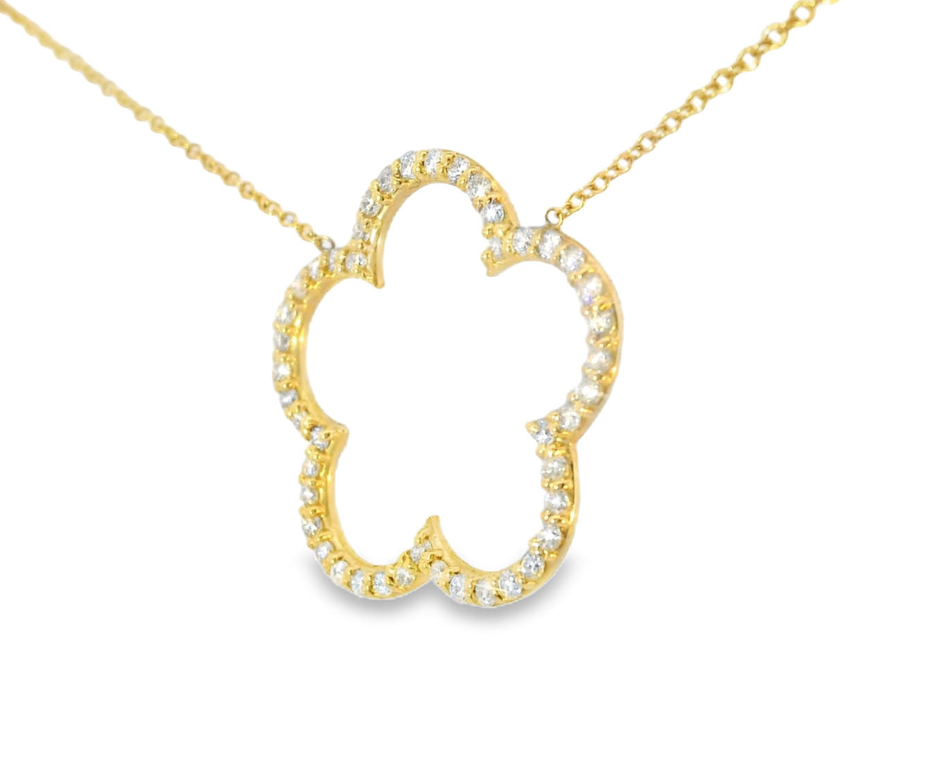 Gorgeous 14K Yellow Gold Diamond Floral 5 Leaf Clover Designer Pendant Necklace - GGEMSonline