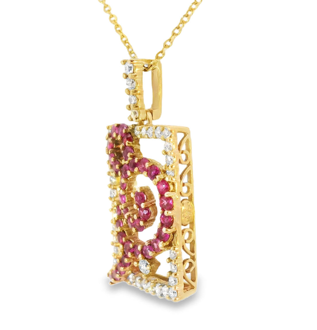 Gorgeous Estate 18K Pink Rose Gold Diamond Sapphire Pendant Slide - GGEMSonline