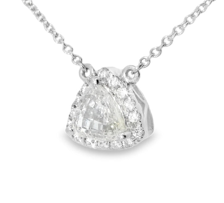 Stunning 18K White Gold Large Trillion Diamond Designer Pendant Necklace - GGEMSonline