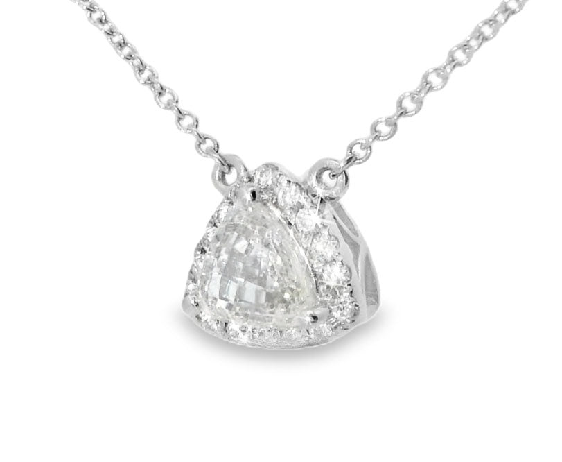 Stunning 18K White Gold Large Trillion Diamond Designer Pendant Necklace - GGEMSonline