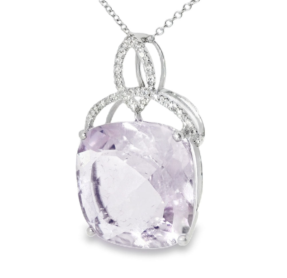 Gorgeous 18K White Gold Huge Diamond Amethyst Pendant - GGEMSonline