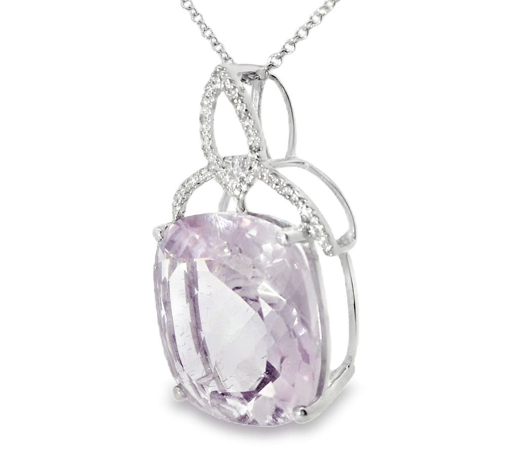 Gorgeous 18K White Gold Huge Diamond Amethyst Pendant - GGEMSonline