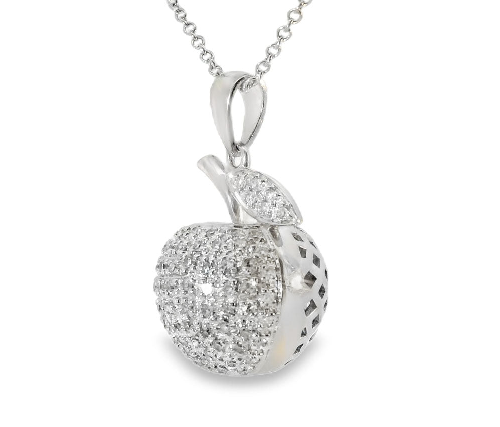 Gorgeous Estate 14K White Gold Diamond Big Apple Pendant Necklace - GGEMSonline