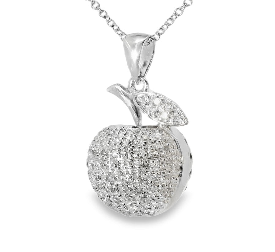 Gorgeous Estate 14K White Gold Diamond Big Apple Pendant Necklace - GGEMSonline