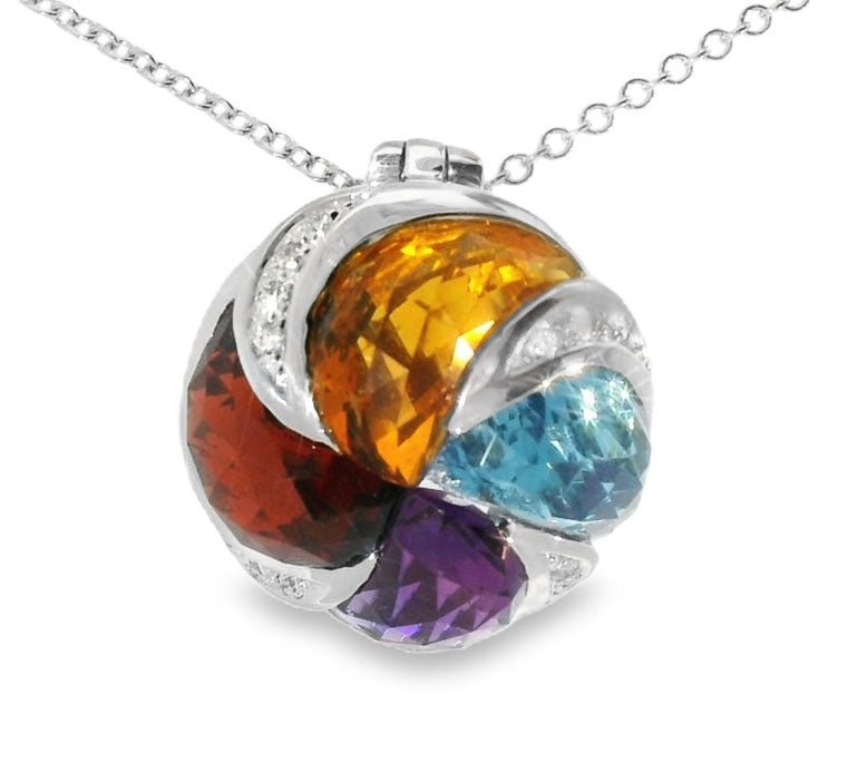 18K White Gold Gemstone Amethyst Topaz Garnet Citrine Diamond Pendant Enhancer - GGEMSonline