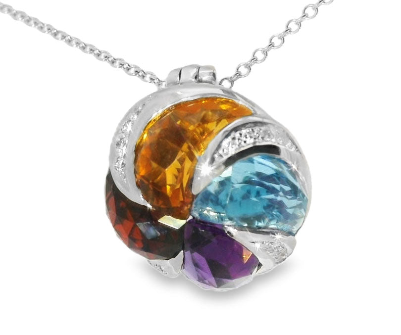 18K White Gold Gemstone Amethyst Topaz Garnet Citrine Diamond Pendant Enhancer - GGEMSonline