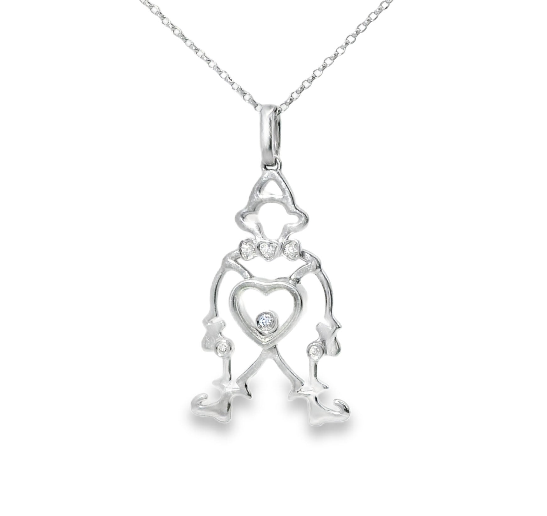 Rare 14K White Gold Floating Diamond Clown Jester Pendant Necklace - GGEMSonline