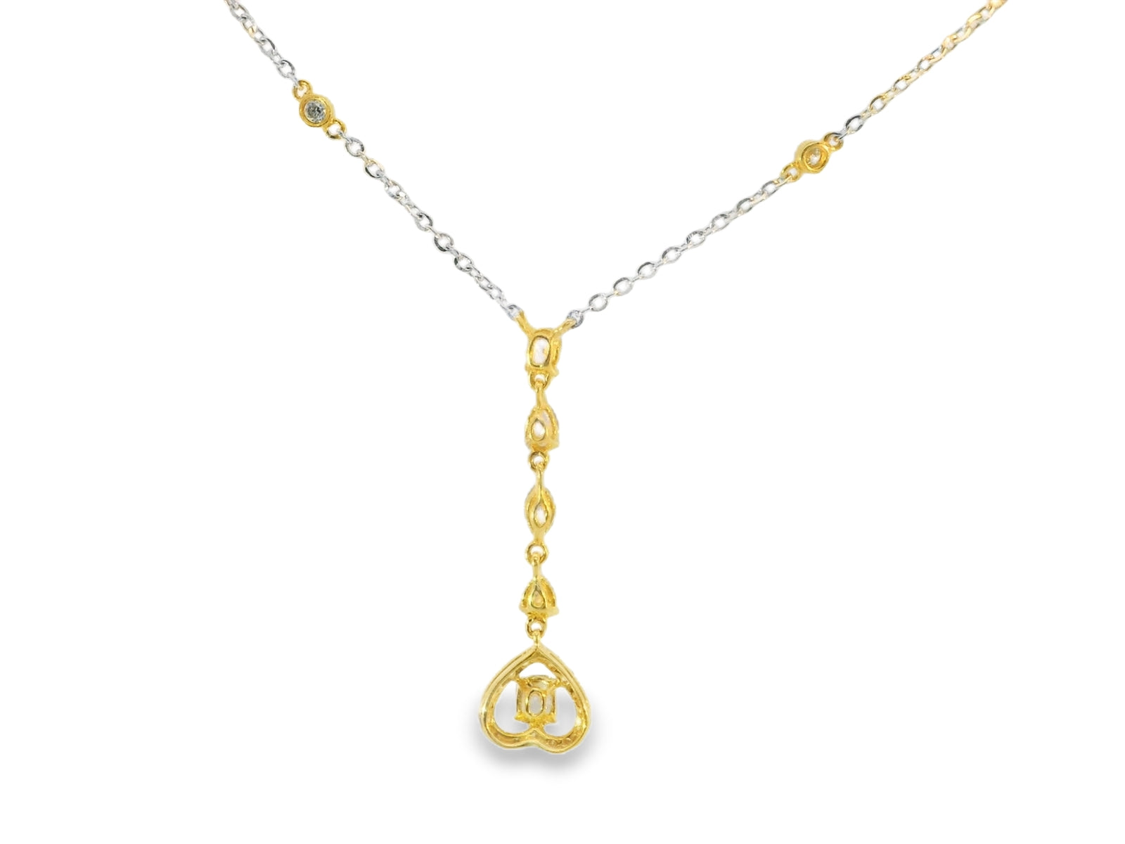 14K 2-Tone Gold Fancy Color Champagne Yellow Diamonds Heart Station Necklace