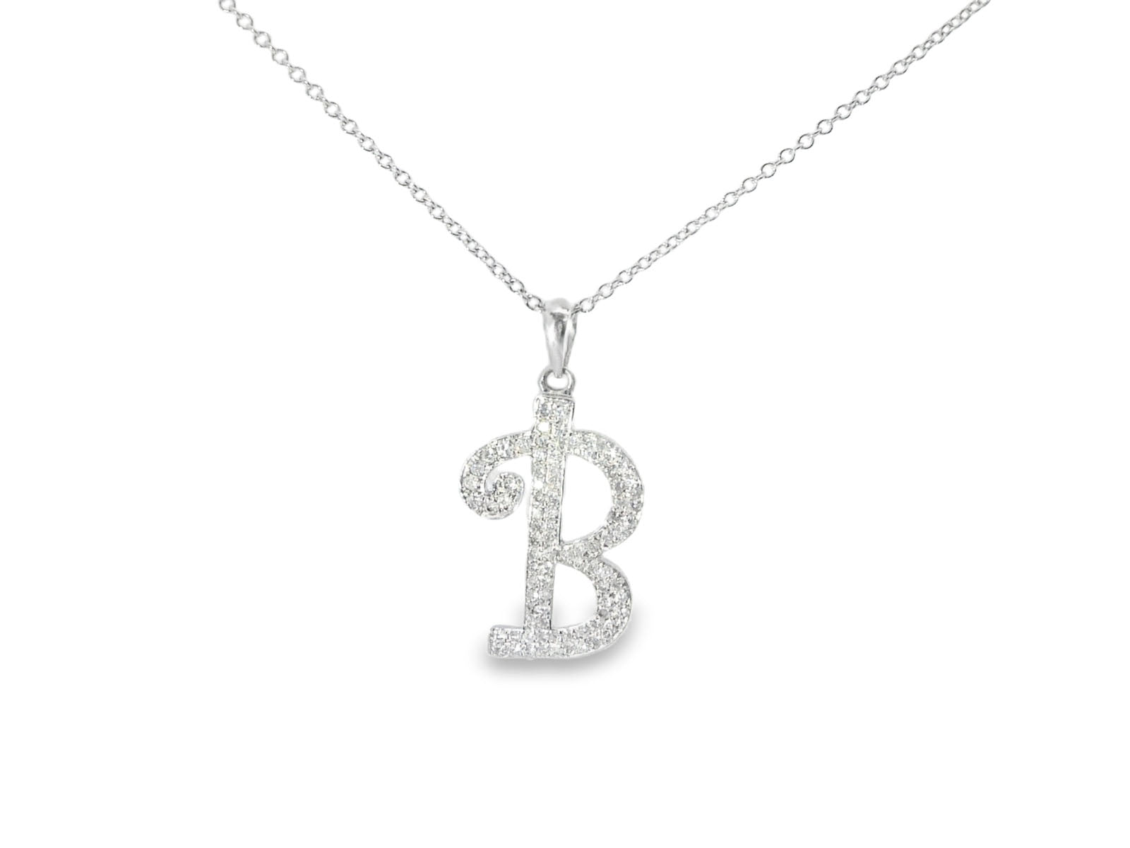 Stunning Modern 18K White Gold Diamond "B" Initial Pendant Slide Necklace