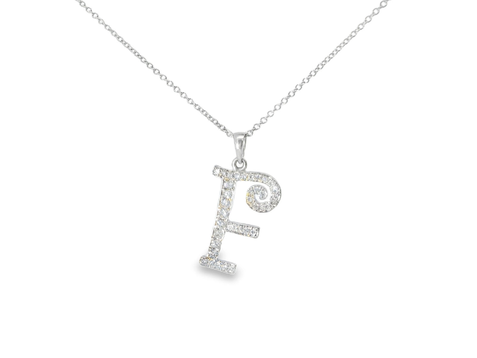Stunning Modern 18K White Gold Diamond "F" Initial Pendant Slide Necklace