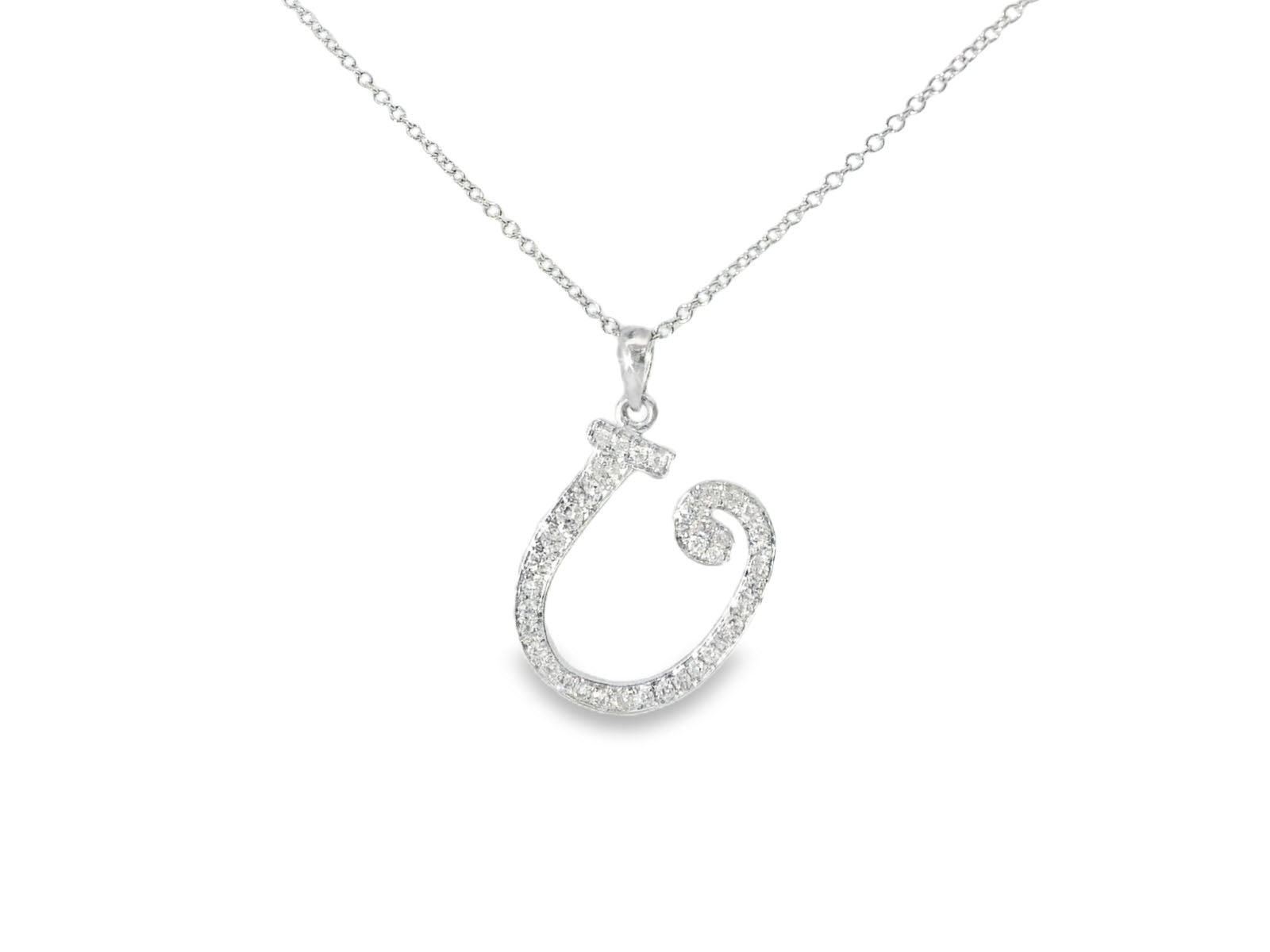 Stunning Modern 18K White Gold Diamond "U" Initial Pendant Slide Necklace