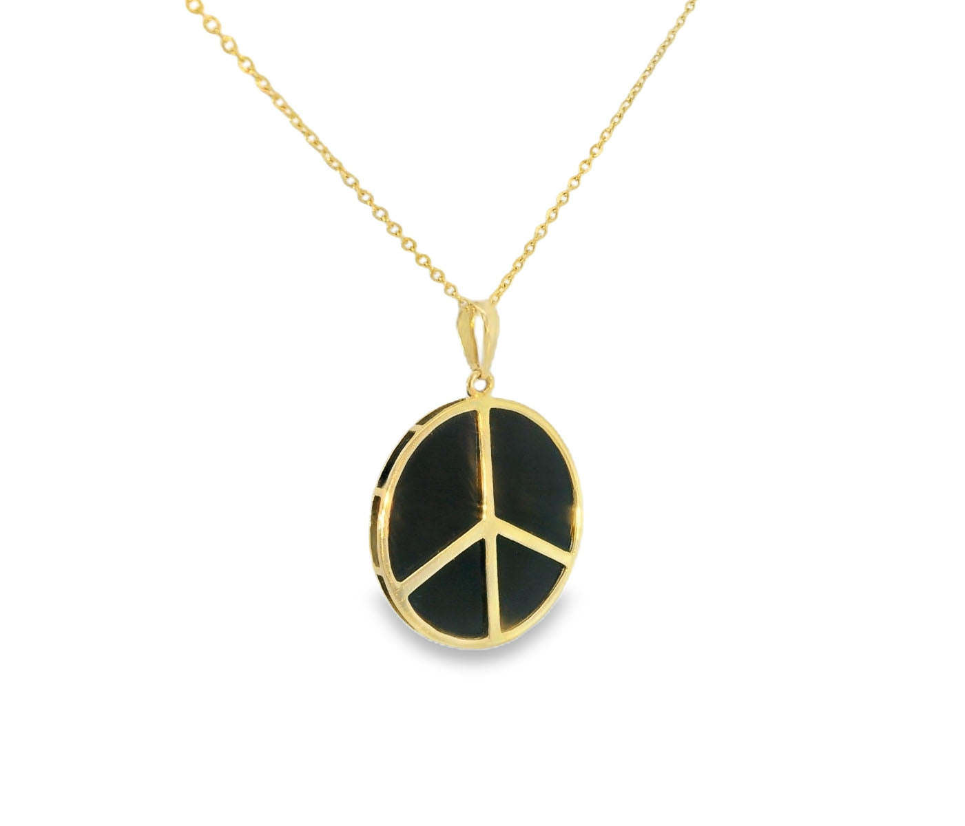 Beautiful Modern 14K Yellow Gold Black Onyx Peace Sign Pendant Slide
