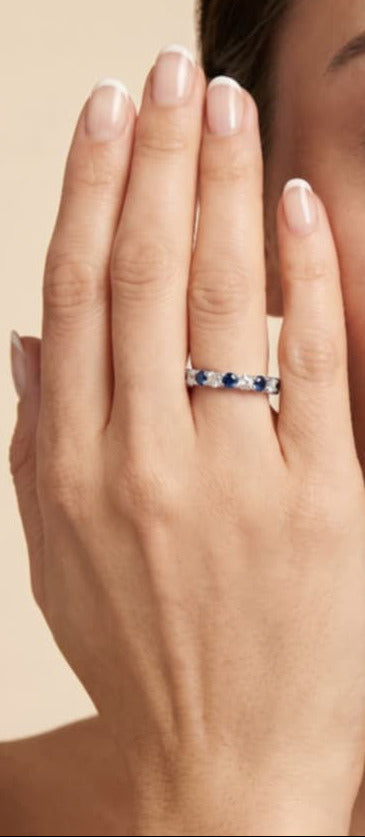 14K White Gold Blue Diamond Eternity Band Ring