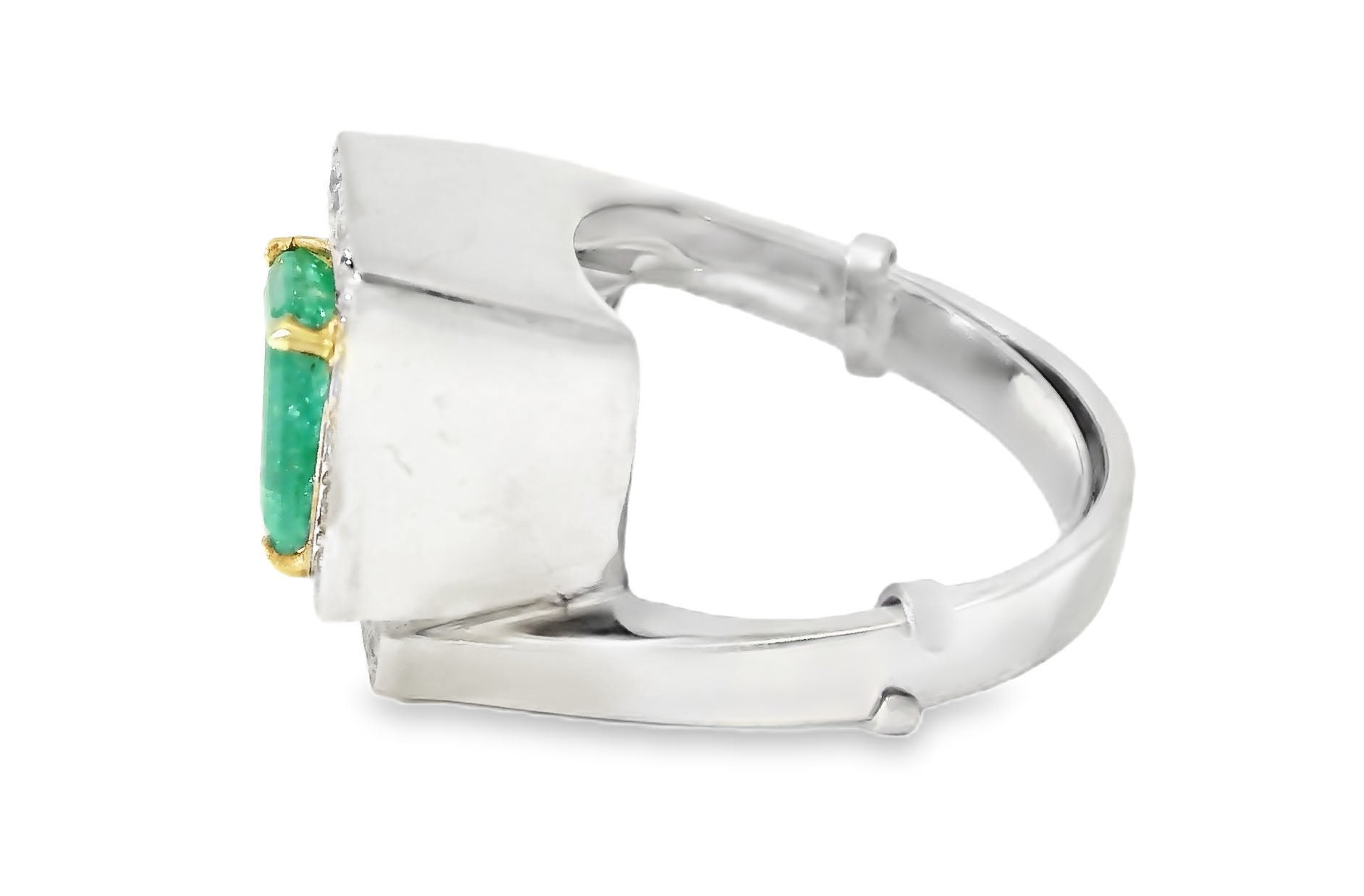 Stunning Estate 14K White Gold Emerald Diamond Designer Ring - GGEMSonline