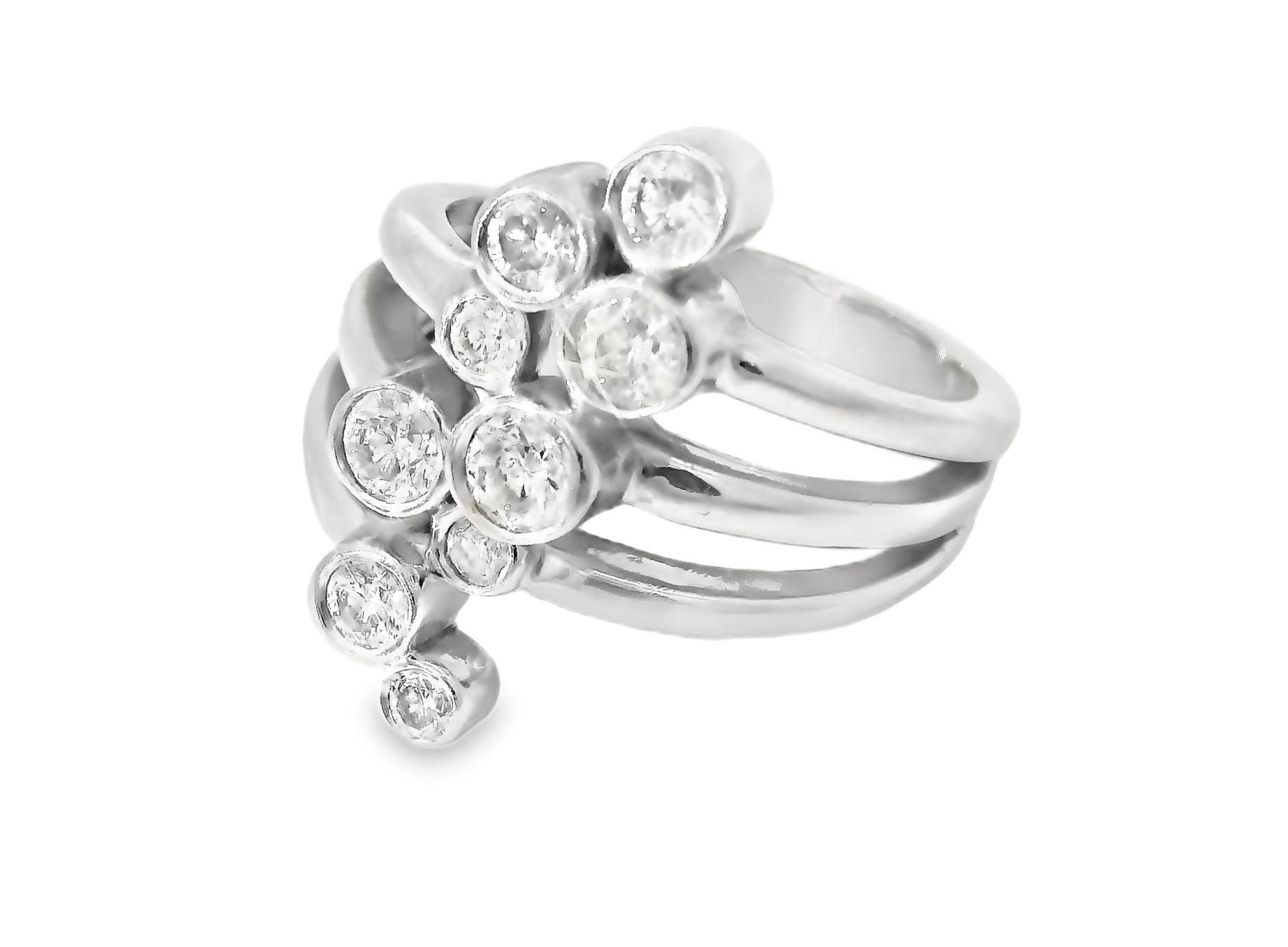 Stunning 14K White Gold Bezel Set Diamond Cascade Ring - GGEMSonline