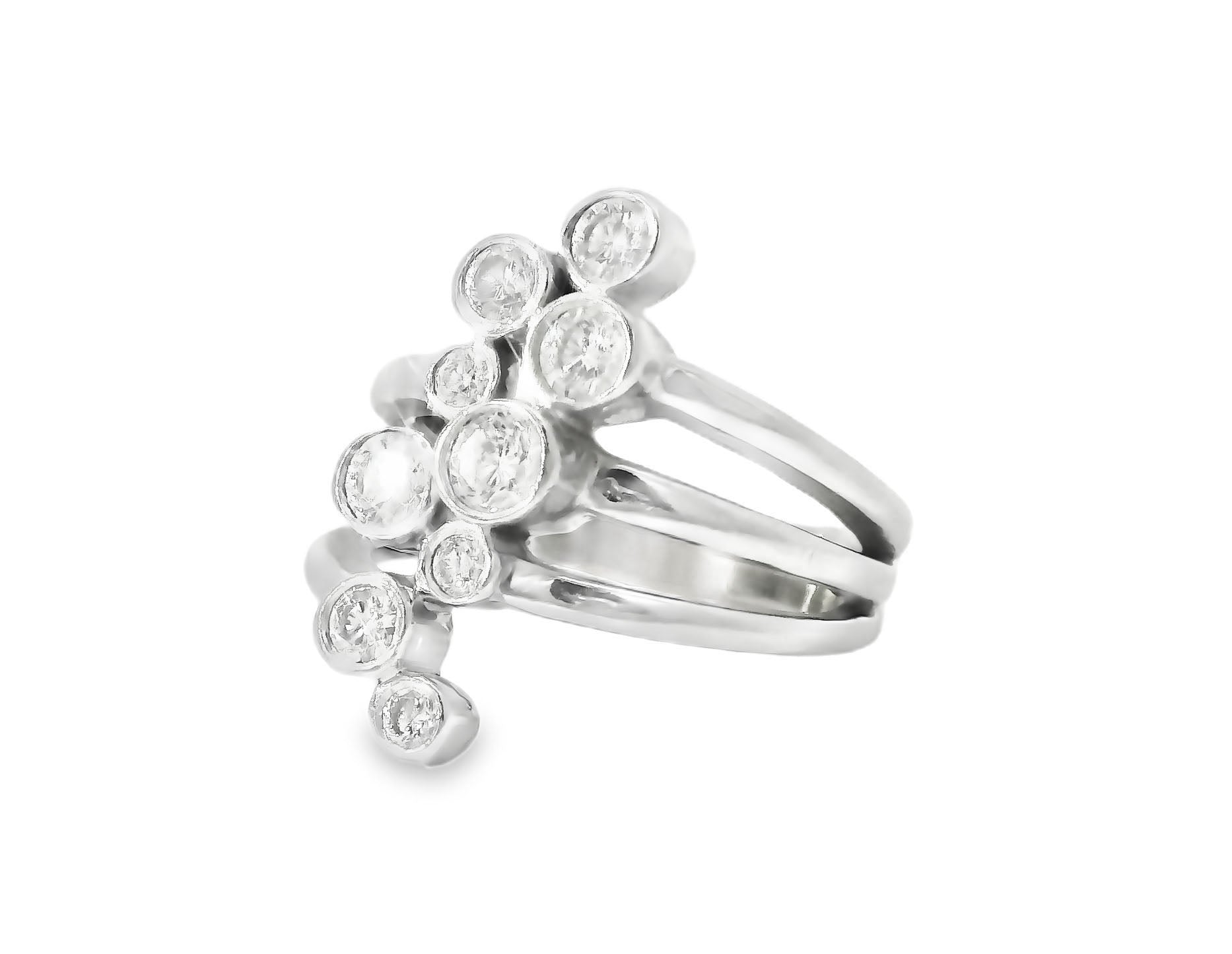 Stunning 14K White Gold Bezel Set Diamond Cascade Ring - GGEMSonline