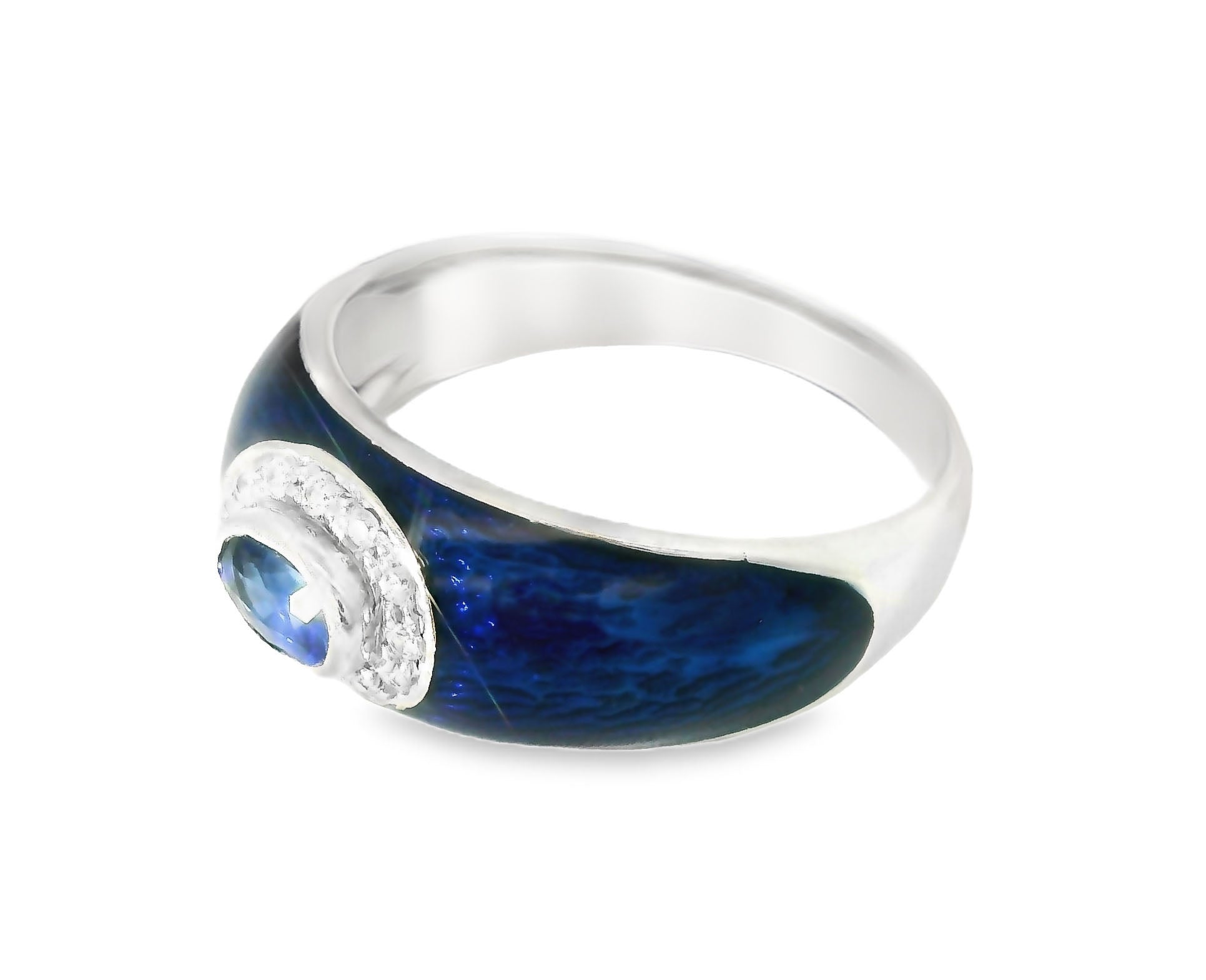 Authentic 18K White Gold Hidalgo Enamel Diamond Sapphire Ring Band - GGEMSonline