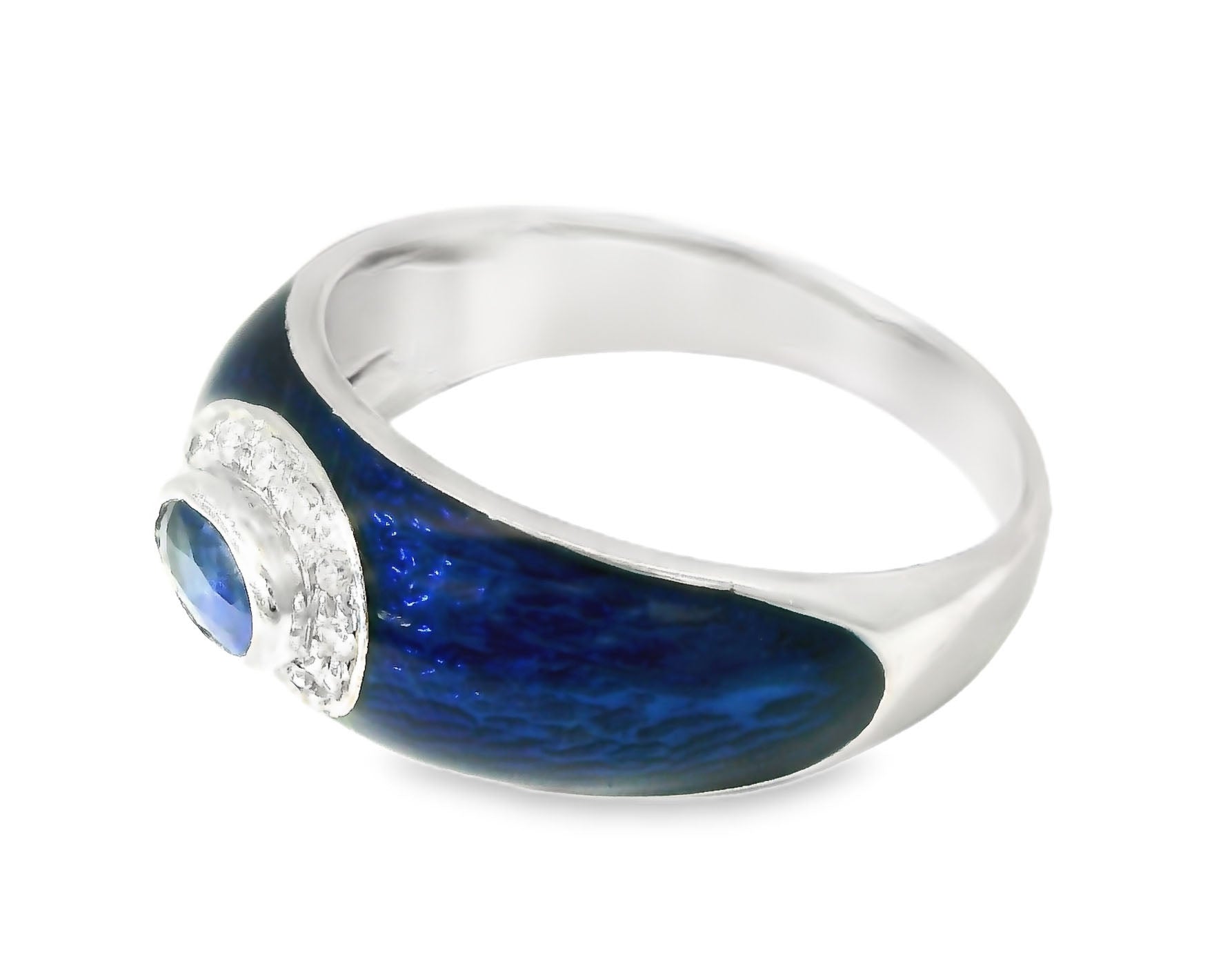 Authentic 18K White Gold Hidalgo Enamel Diamond Sapphire Ring Band - GGEMSonline