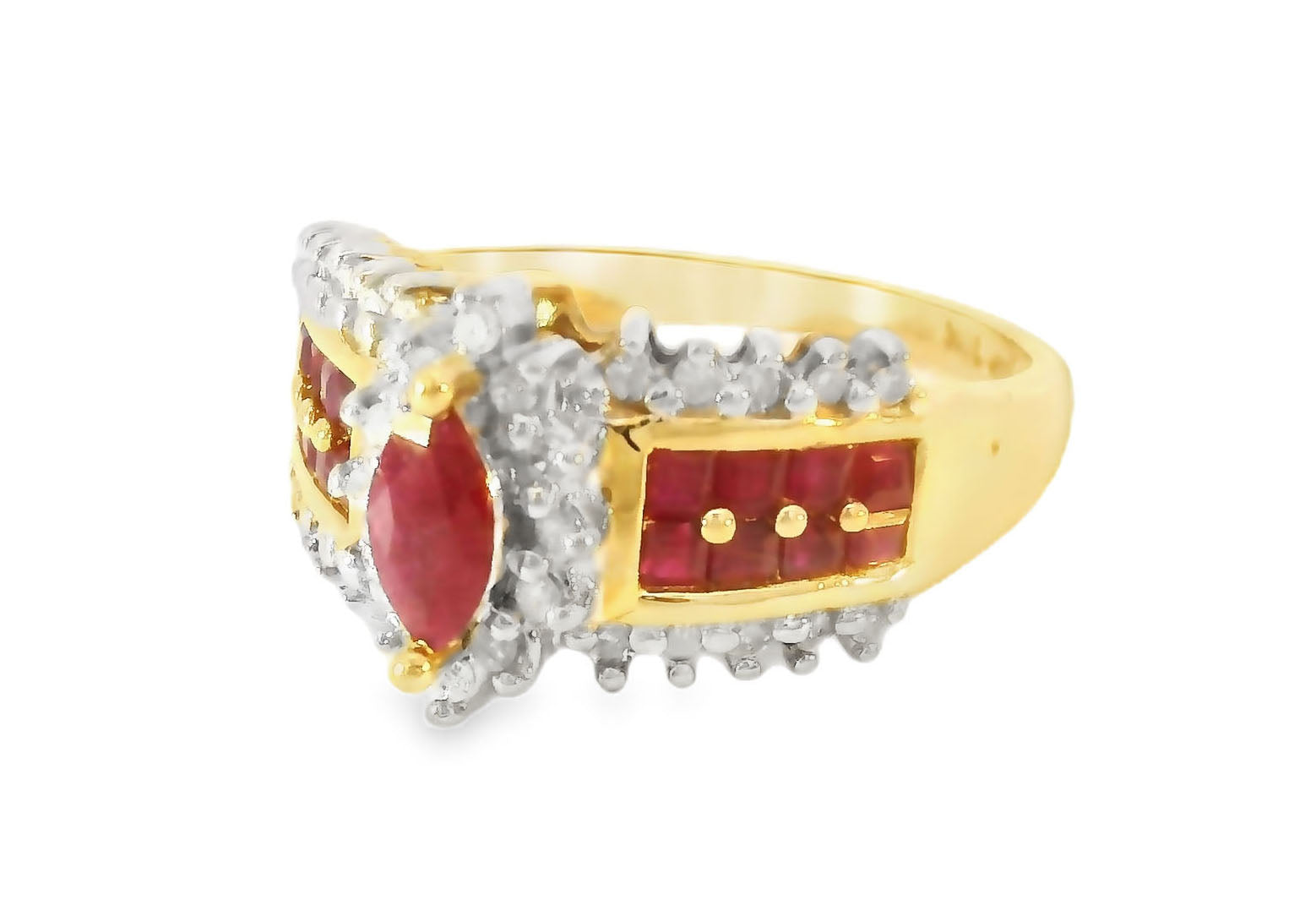 Gorgeous Estate 14K Yellow Gold Diamond Ruby Marquise Band Ring - GGEMSonline