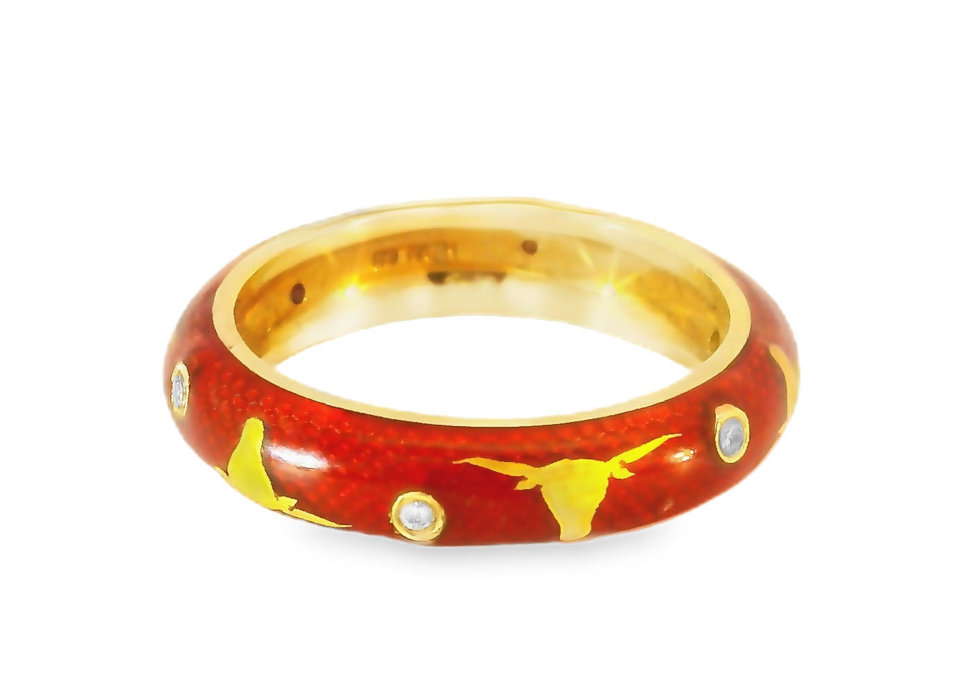 Hidalgo Enamel 18K Yellow Gold Taurus Zodiac Sign Ram Diamond Band Ring - GGEMSonline