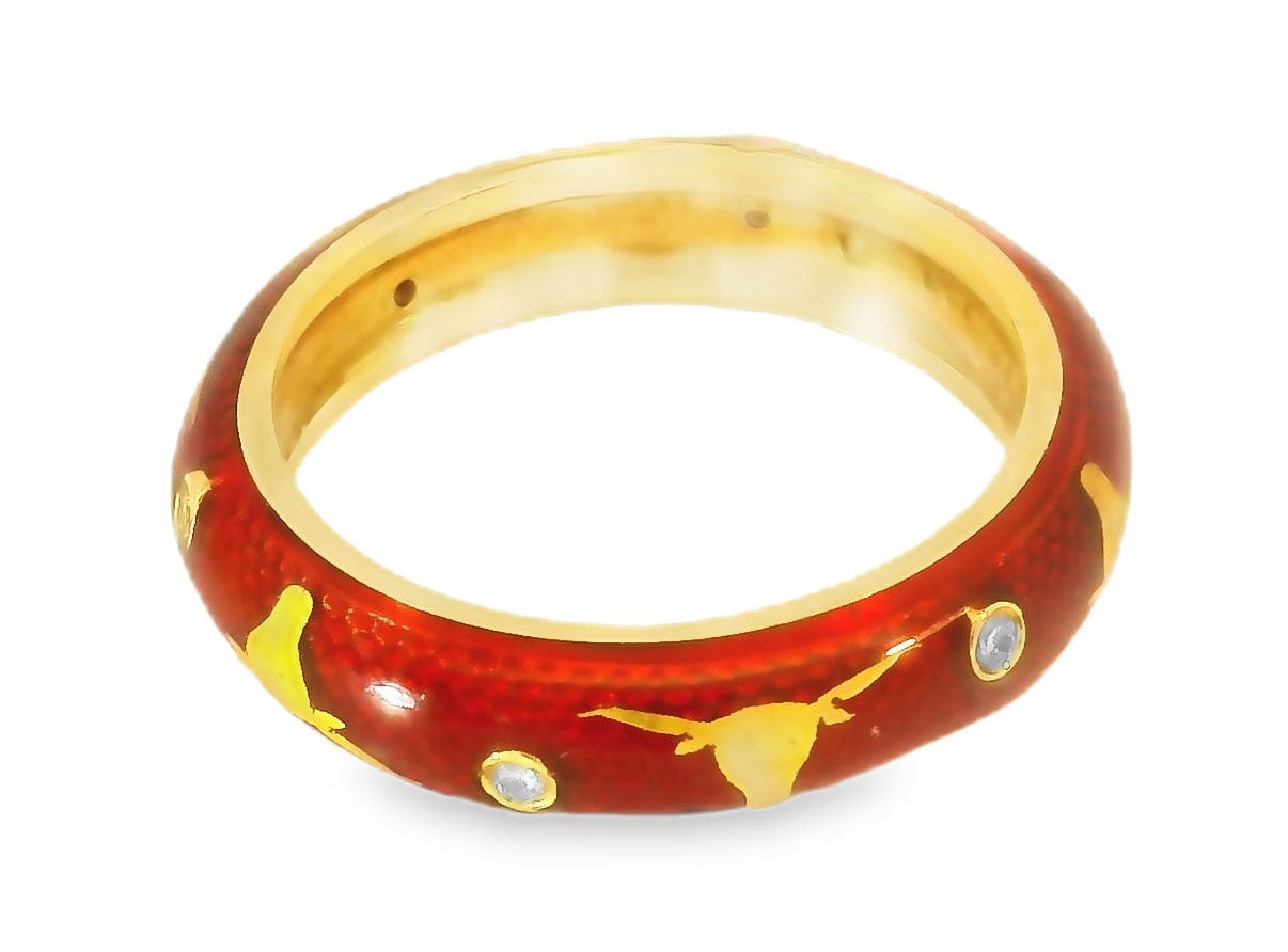 Hidalgo Enamel 18K Yellow Gold Taurus Zodiac Sign Ram Diamond Band Ring - GGEMSonline