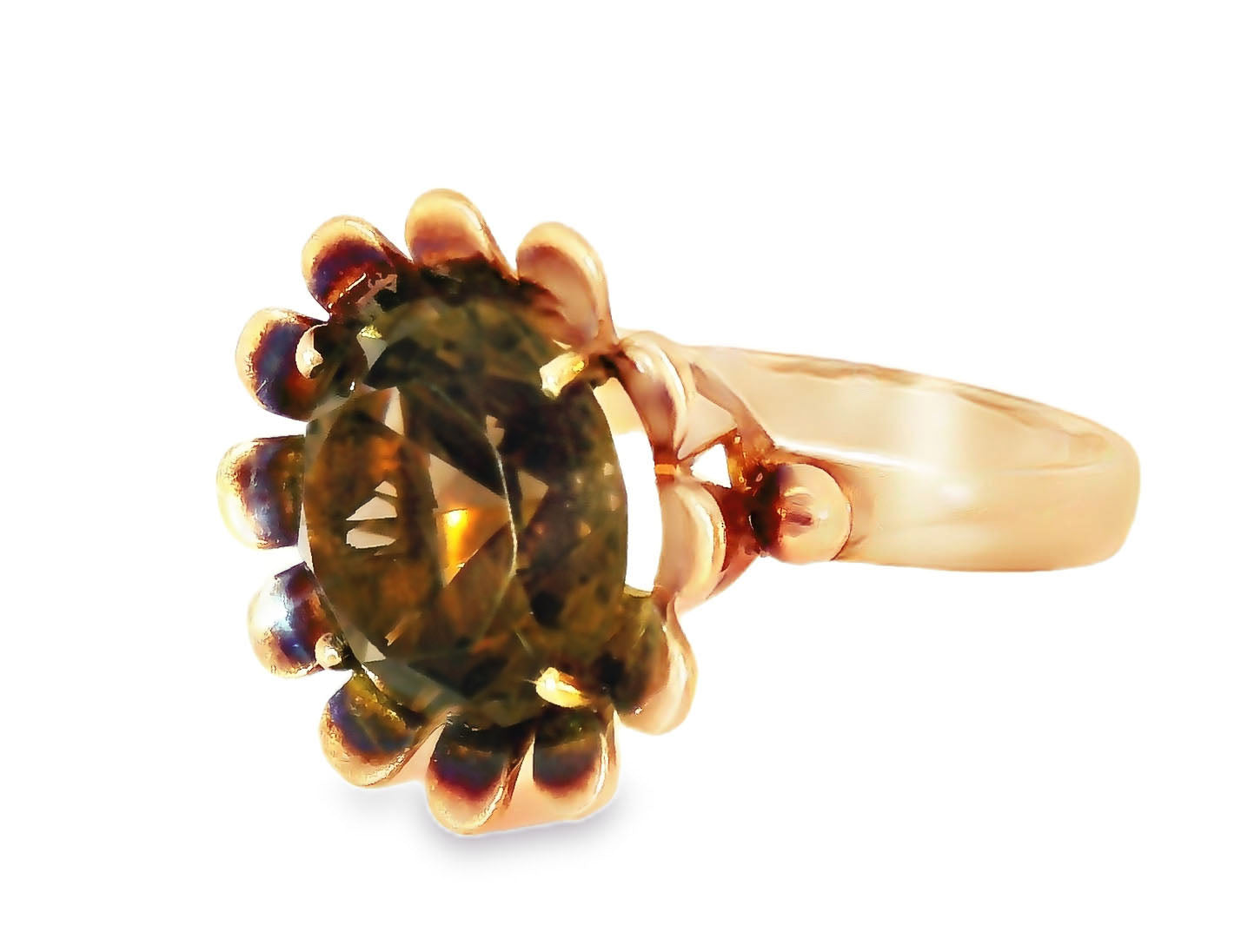 Antique Estate 14K Pink Rose Gold Smokey Topaz Floral Ring - GGEMSonline