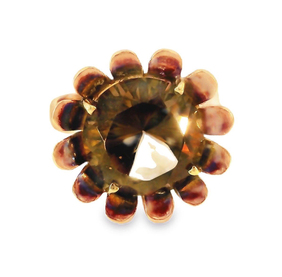 Antique Estate 14K Pink Rose Gold Smokey Topaz Floral Ring - GGEMSonline