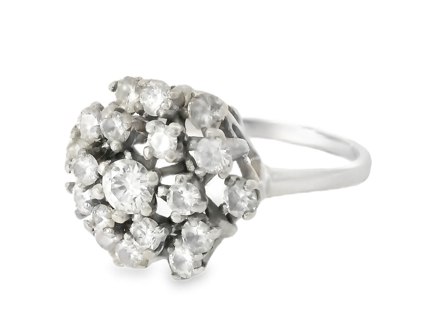 Vintage Estate 14K White Gold Diamond Filigree Round Cocktail Floral Ring - GGEMSonline